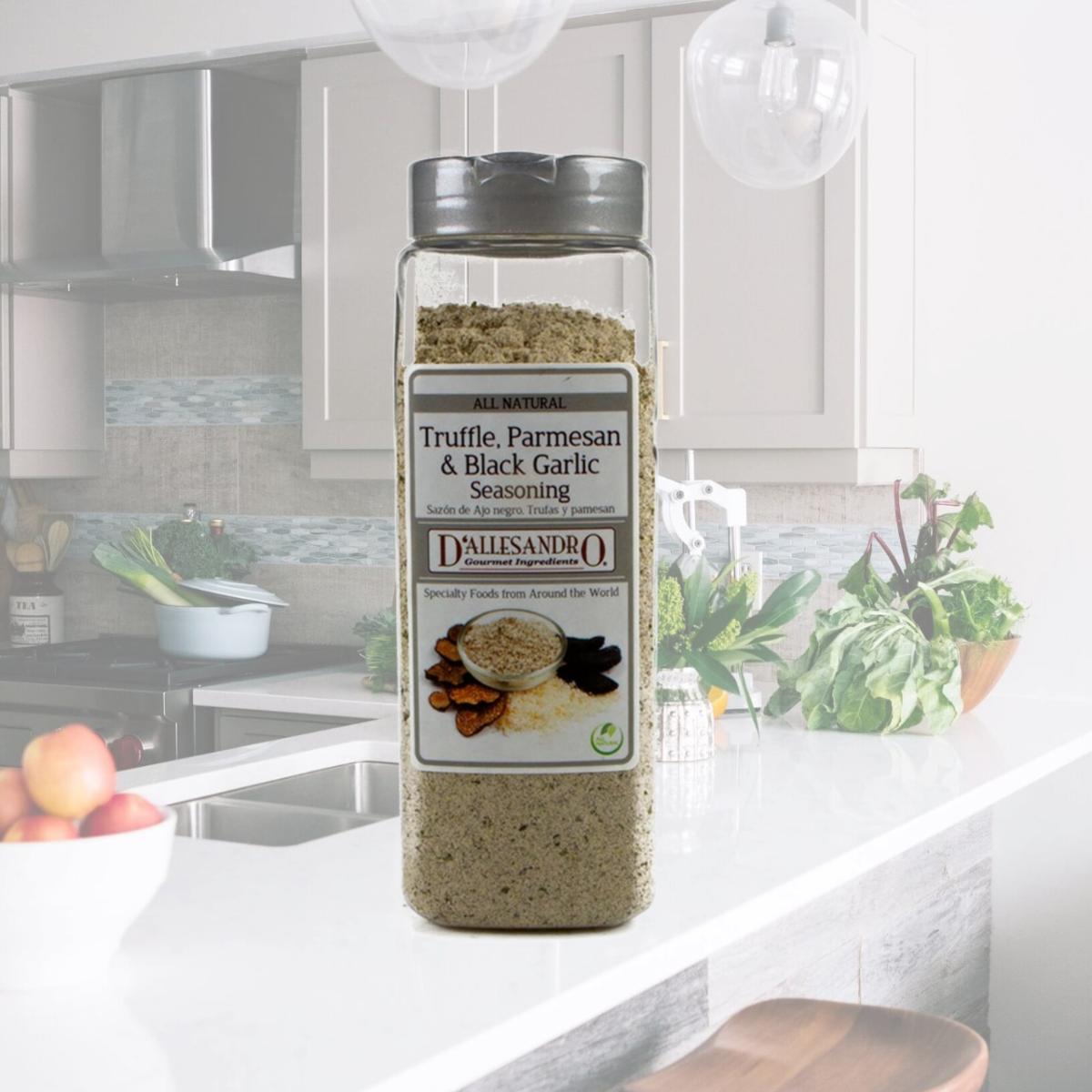 Picture of Woodland Foods 576726 Truffle, Parmesan & Black Garlic Seasoning, 18 Ounce Jar