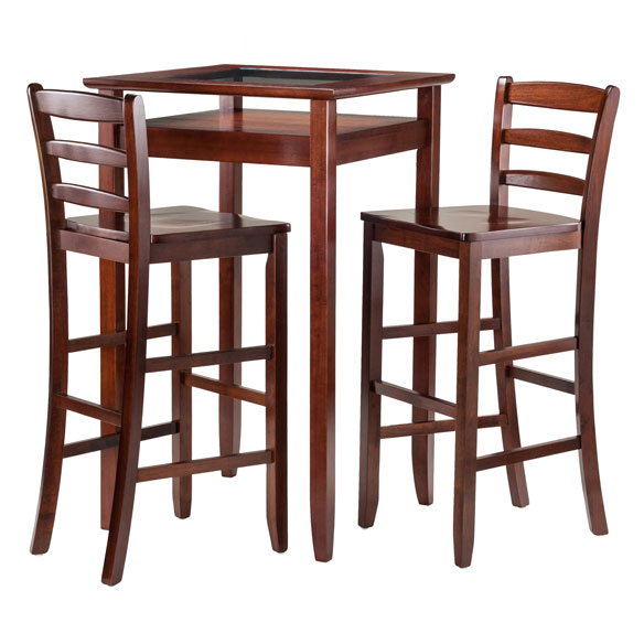 42.13 X 25.59 X 25.59 In. Halo Pub Table Set With 2 Ladder Back Stools, Walnut - 3 Piece