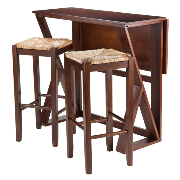 94393 36.22 X 39.37 X 31.5 In. Harrington Drop Leaf High Table With 2-29 In. Rush Seat Stools - 3 Piece