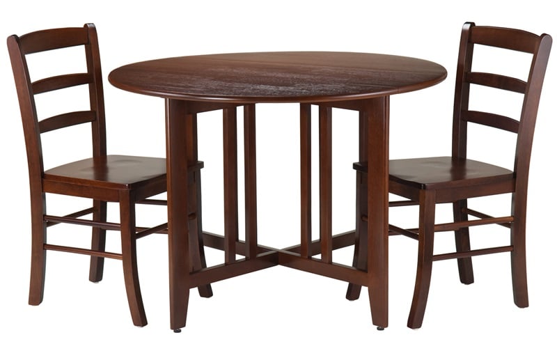 Alamo Round Drop Leaf Table With 2 Ladder Back Chairs - 3 Piece