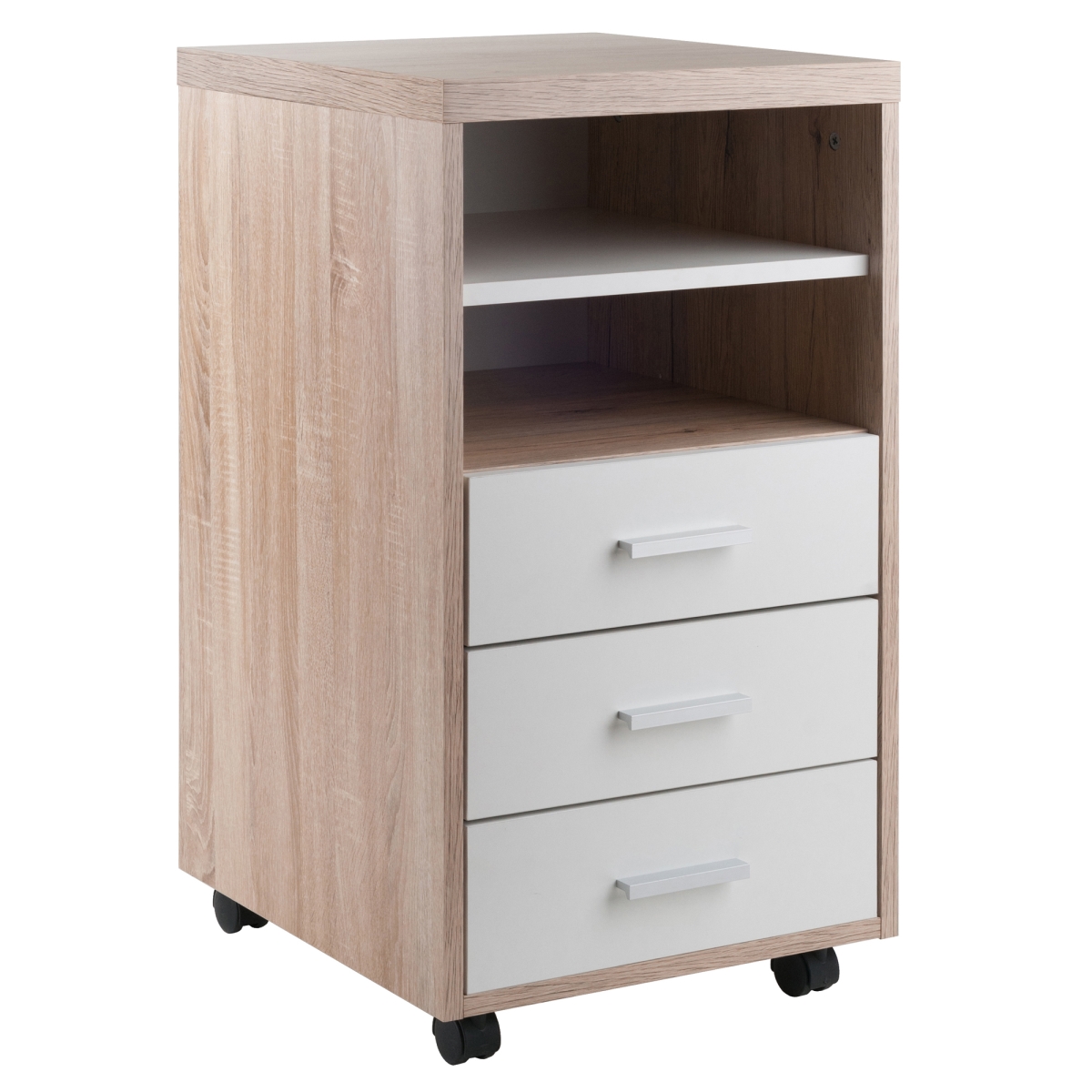 18532 Kenner Mobile Storage Cabinet With 3 Drawers & 2 Shelves - Reclaimed Wood, White - 15.75 X 18.3 X 29.25 In.