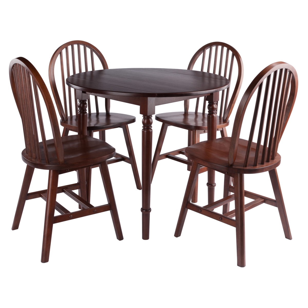 94507 Sorella 5-Pc Drop Leaf Dining Table with Windsor Chairs, Walnut