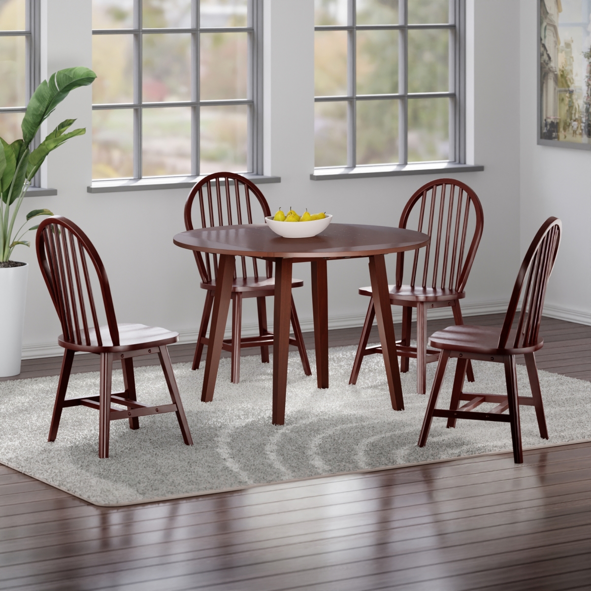 94571 Dawson 5-Pc Drop Leaf Table with Windsor Chairs, Walnut