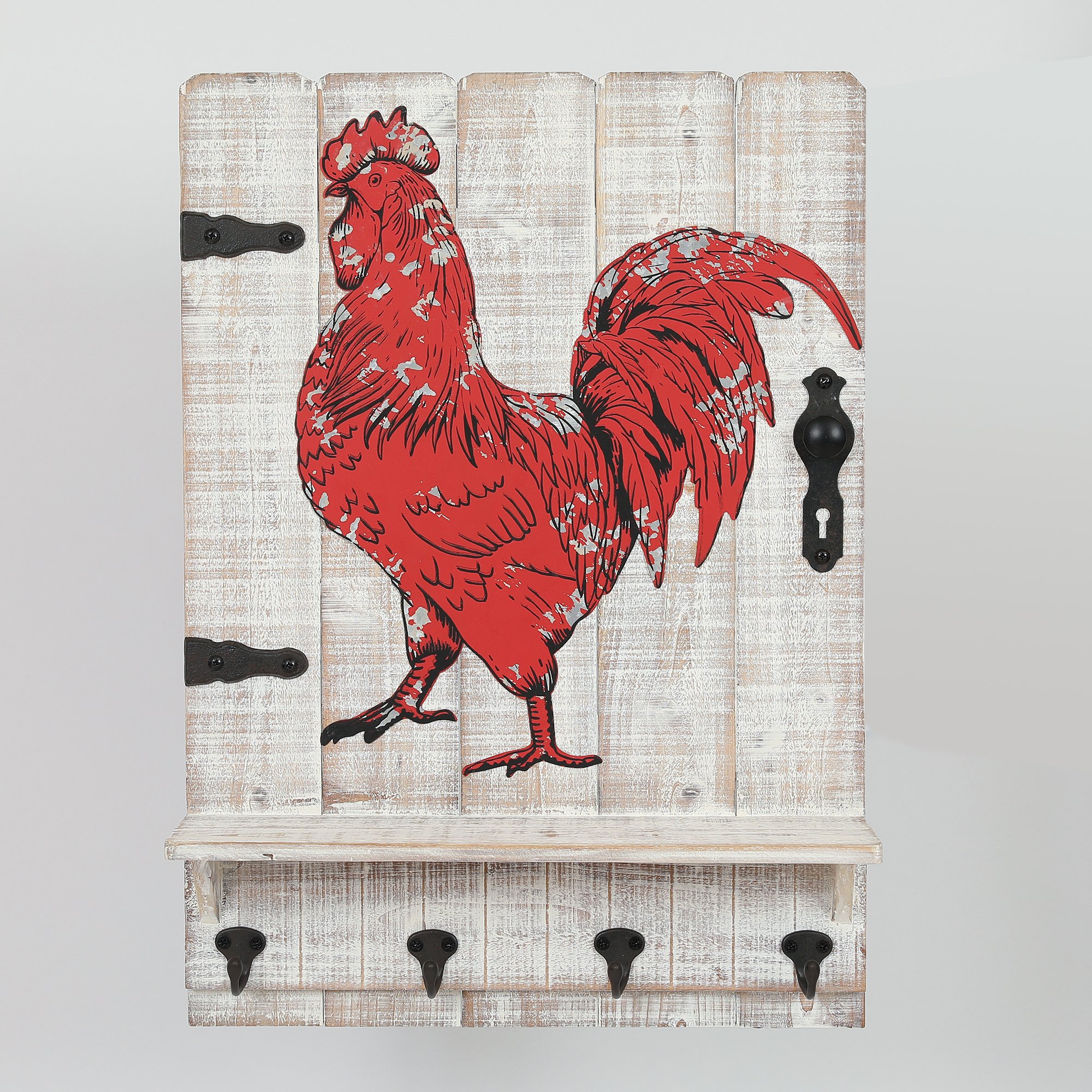 Luxen Home Wha315 Rooster Wall Plaque With 4 Key Hooks