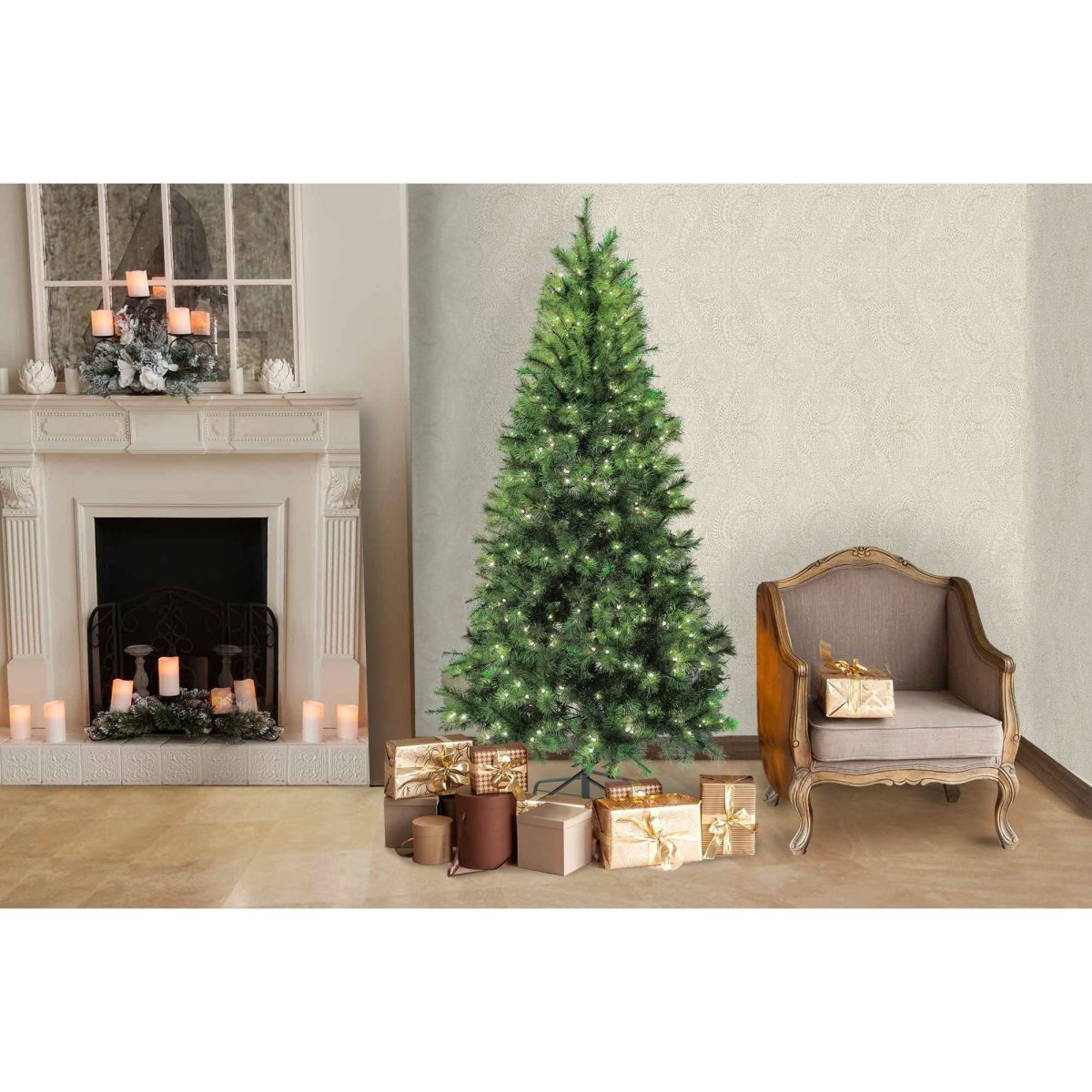 Luxen Home Whap342 7 Ft. Houston Pine Pre-lit Clear Christmas Tree