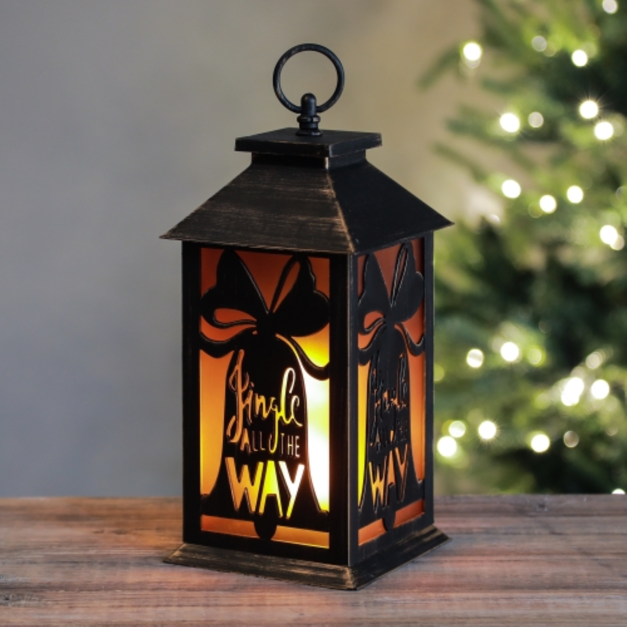 Luxen Home Whdl352 10.8 In. Holiday Bells Led Flame Lantern - Black Brushed Gold