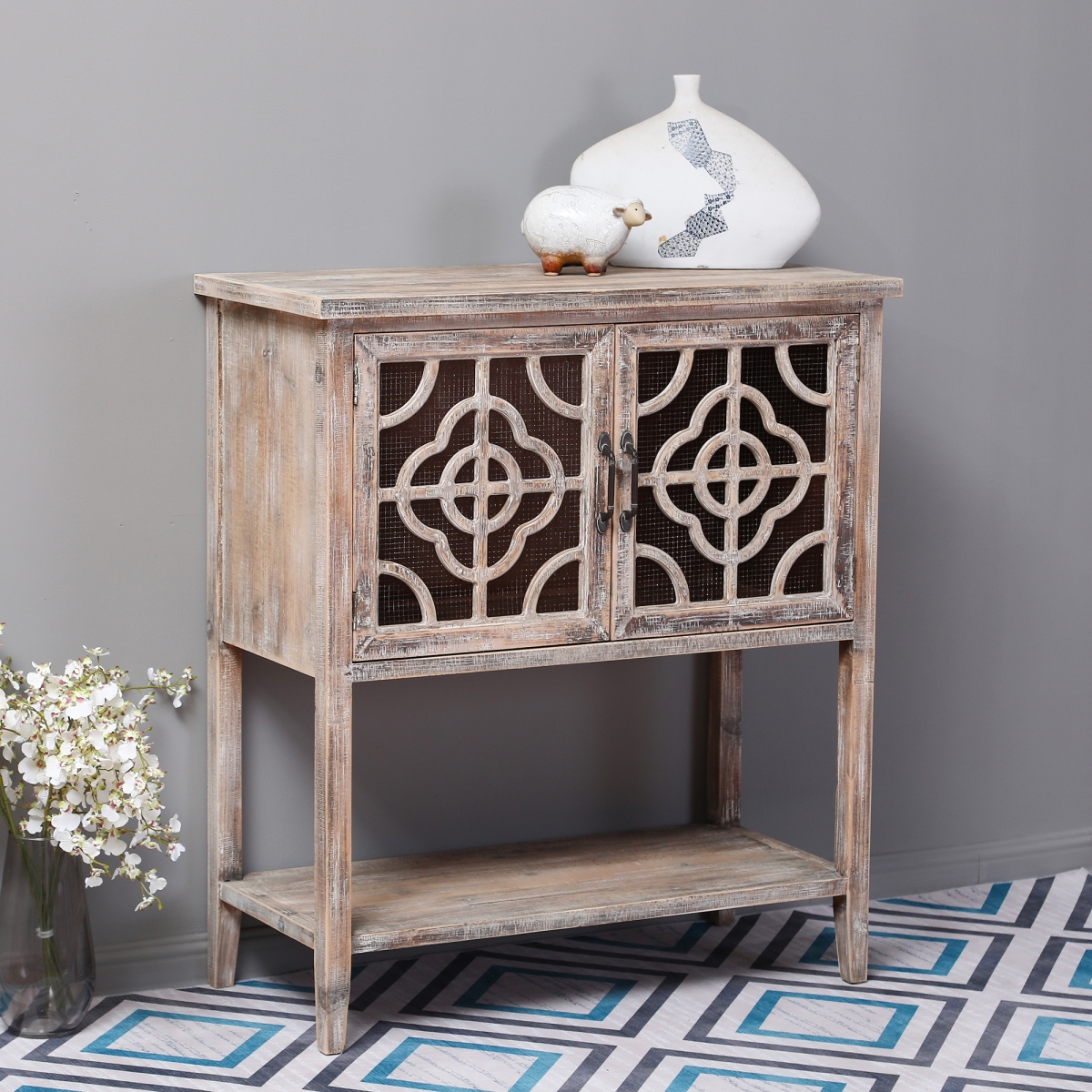 Luxen Home Whif367 36 X 31.7 In. Rustic Wood & Metal Double Door Console Table - Brown