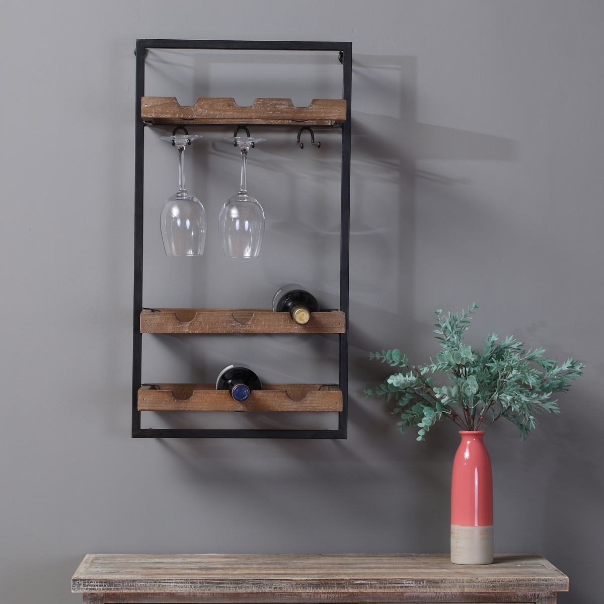 Luxen Home Whif368 27 In. Wall Mounted Wooden Wine Rack - Black