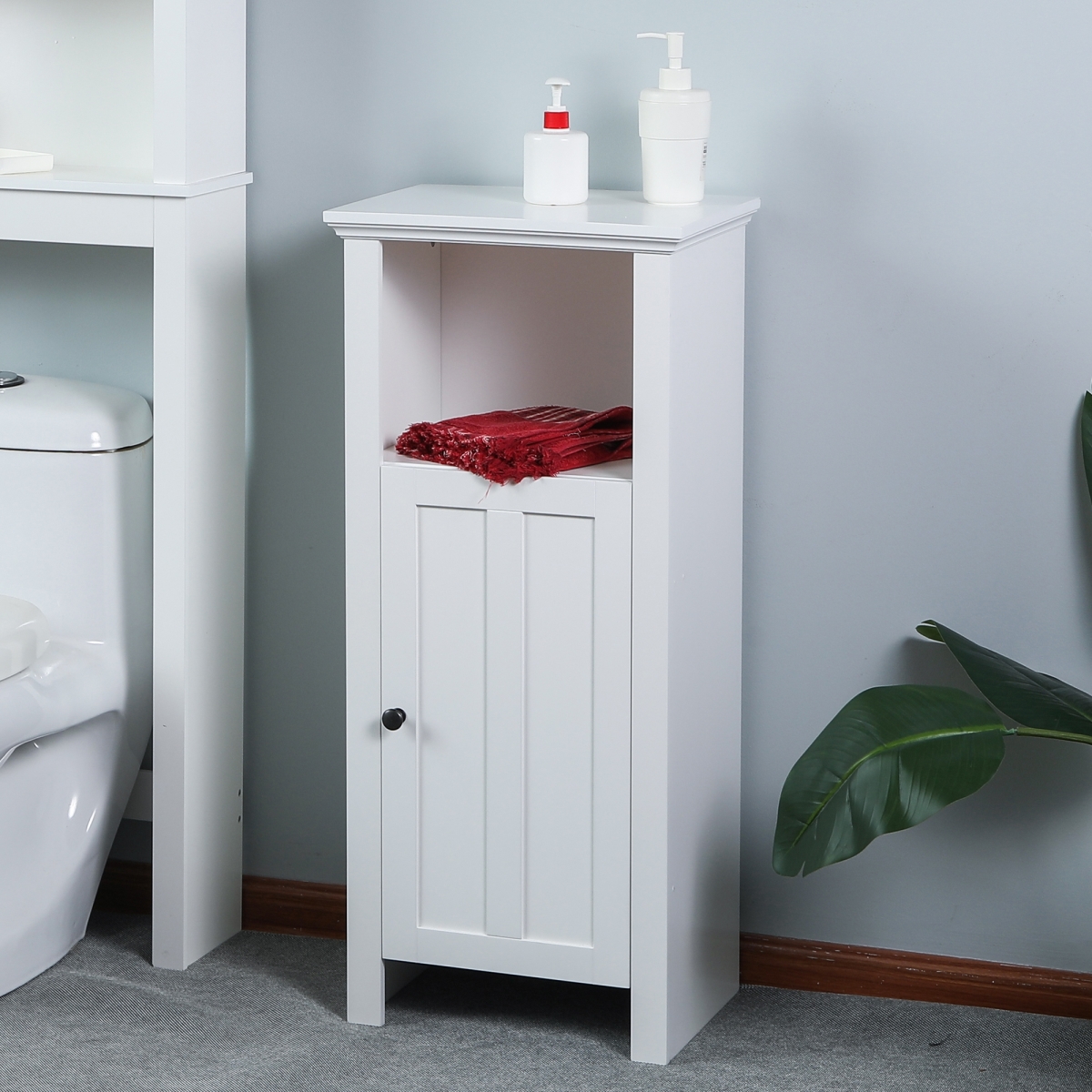 Luxen Home Whif386 White Wood Floor Bathroom Cabinet