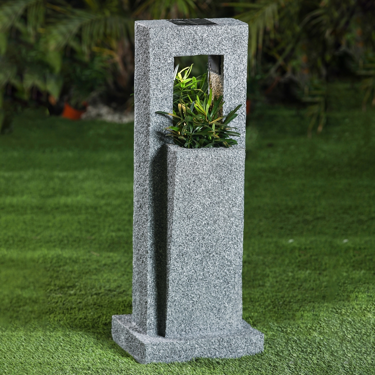 Luxen Home Whpl406 19.9 In. Stone Column Mgo Planter With Solar Light
