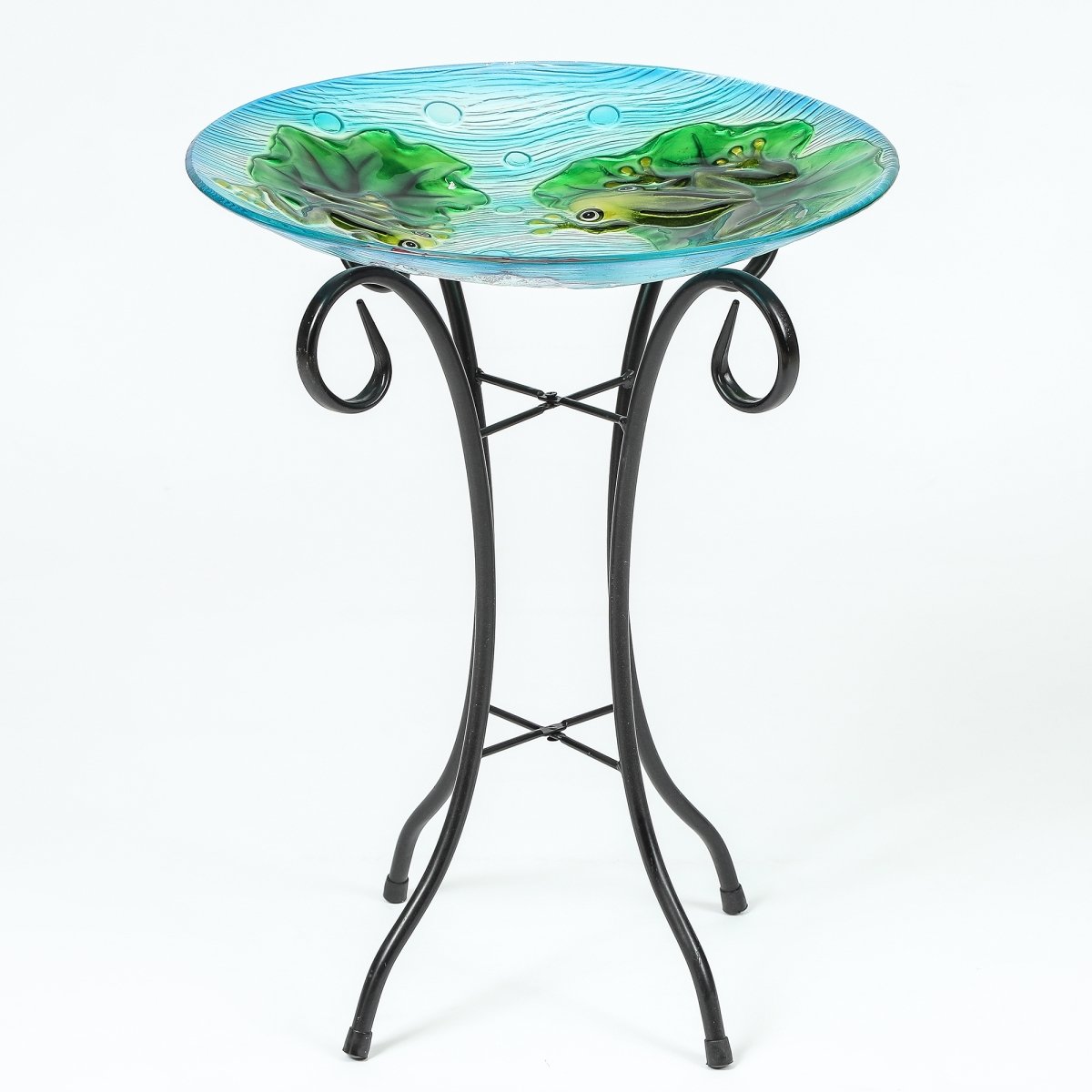Luxen Home Whp424 Glass Frog & Lilypad Bird Bath With Metal Stand - 22 X 18.1 X 18.1 In.