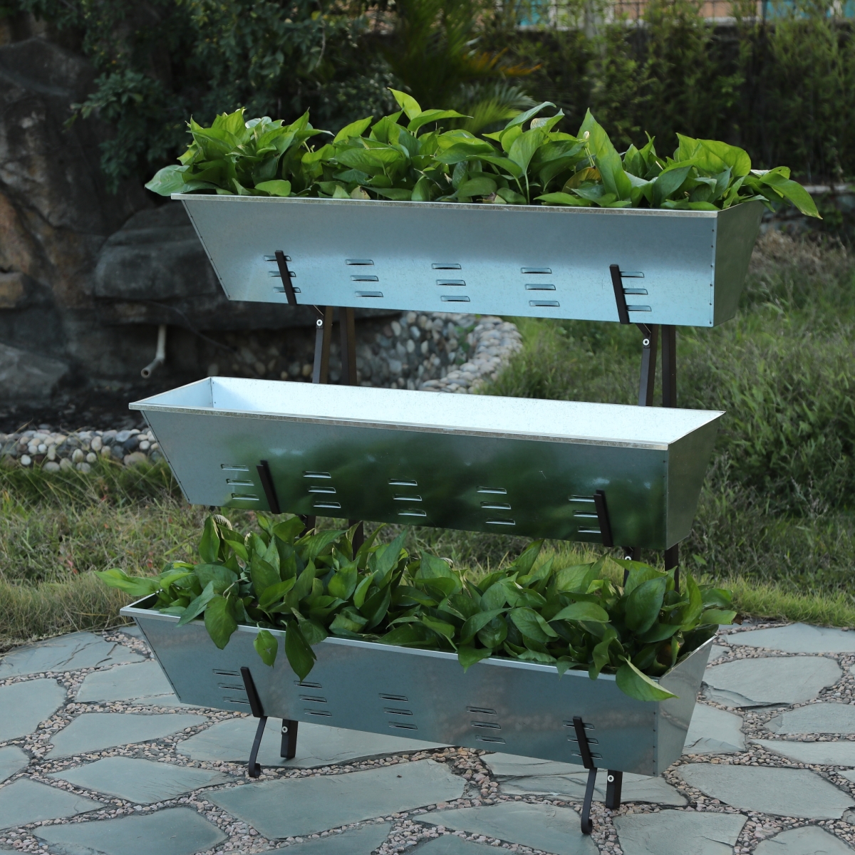 Luxen Home Whpl430 Metal Single Side 3-tier Raised Garden Planter