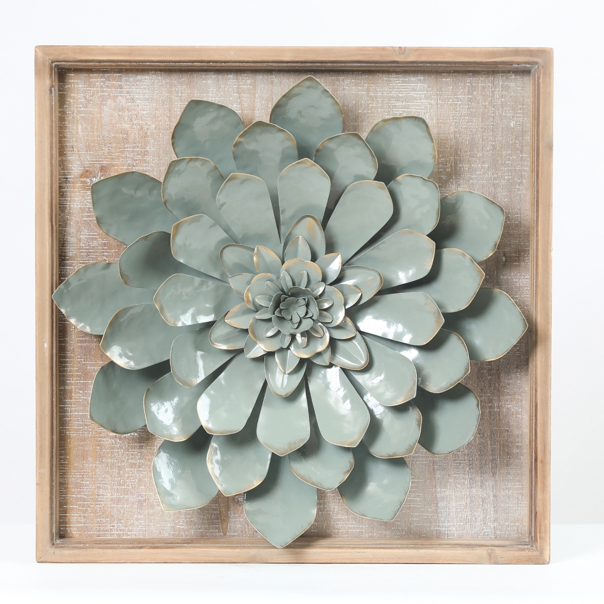 Luxen Home Wha527 Green Metal Flower In Mdf Frame Wall Decor
