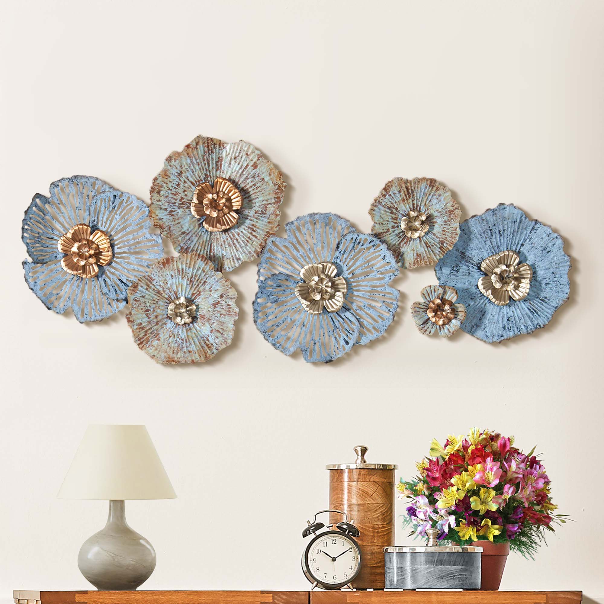 Luxen Home Wha539 Multi Color Distressed Flower Metal Wall Art