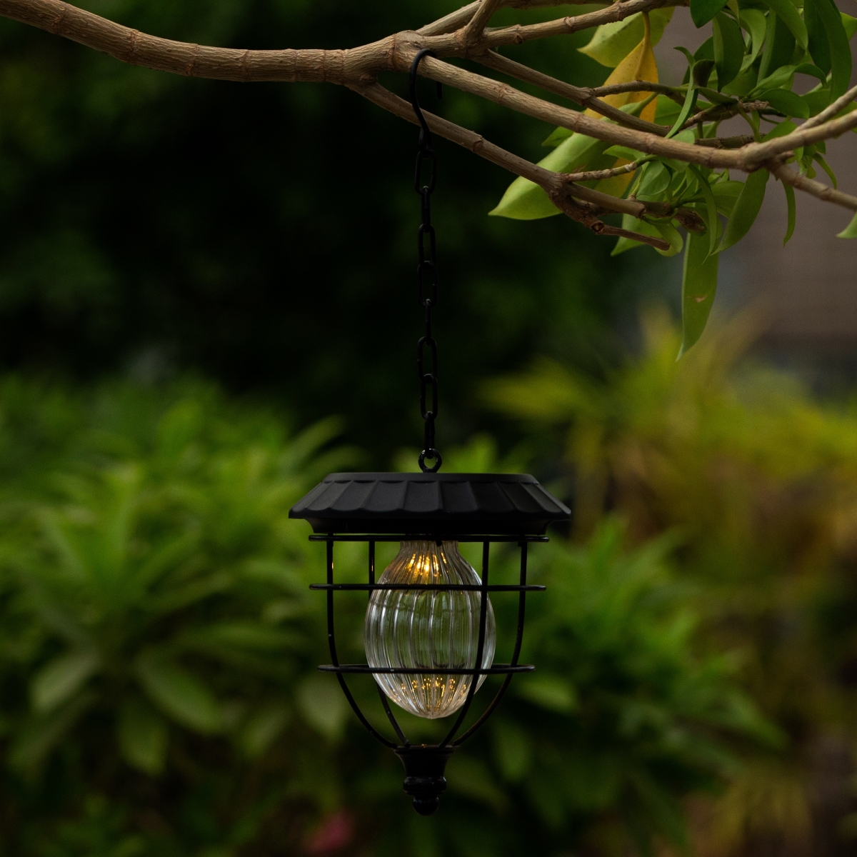 Luxen Home Whsl466 5.9 In. Dia. Solar Hanging Accent Globe Light In Iron Lantern
