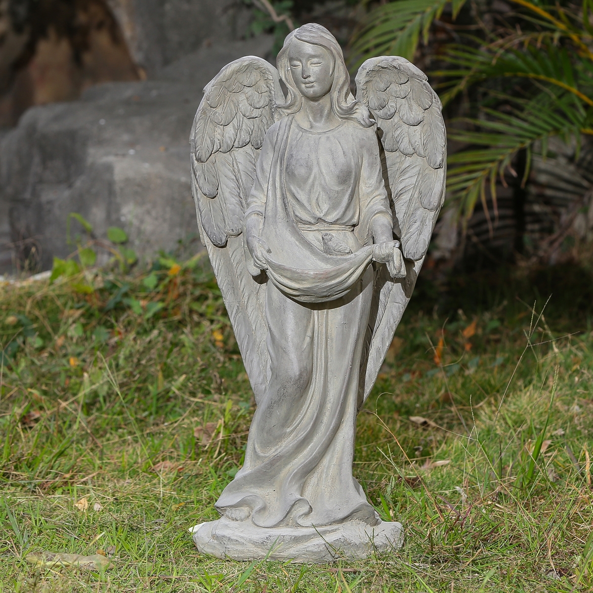 Luxen Home Whst498 27.6 In. Angel Bird Feeder Garden Statue