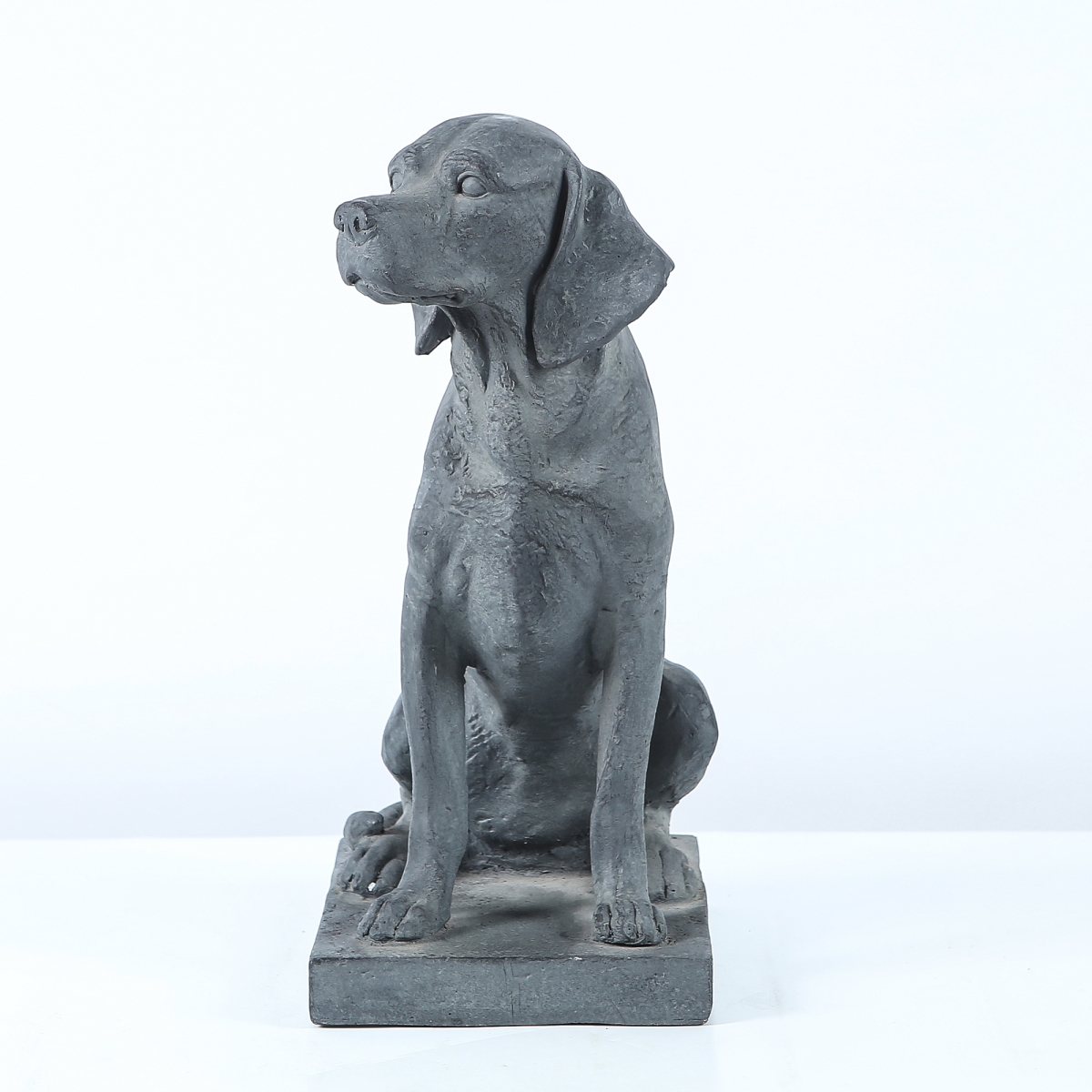 Luxen Home Whst501 15.6 In. Dark Gray Foxhound Dog On Rectangular Base Garden Statue