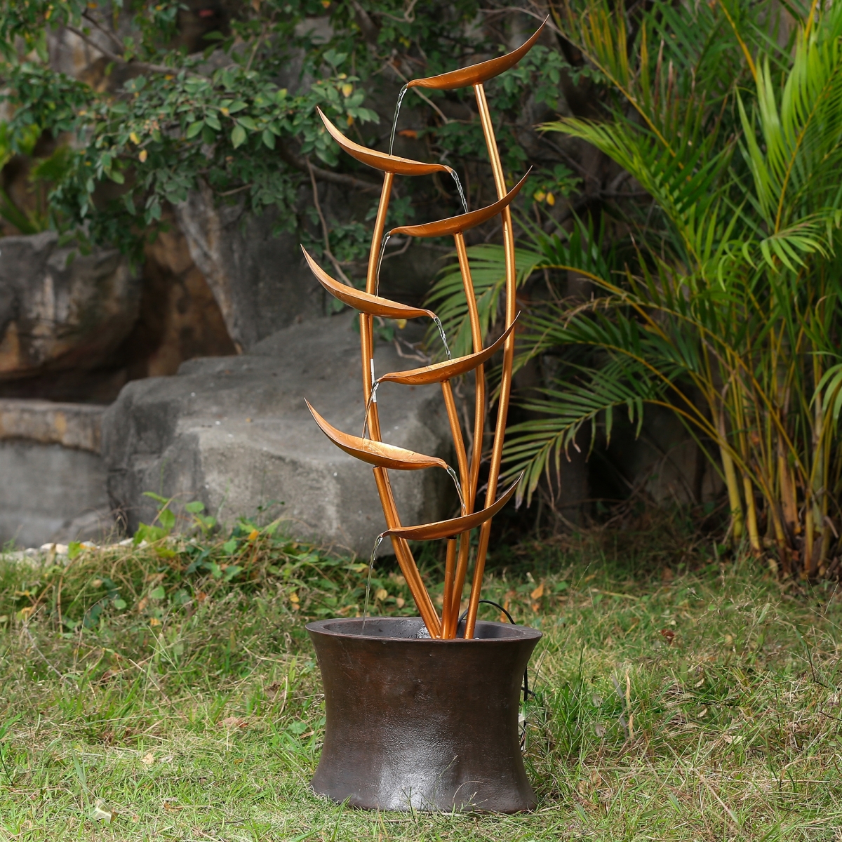Luxen Home Whf553 43.1 In. Rain Forest Bronze Metal Leaves Cascading Polyresin Fountain