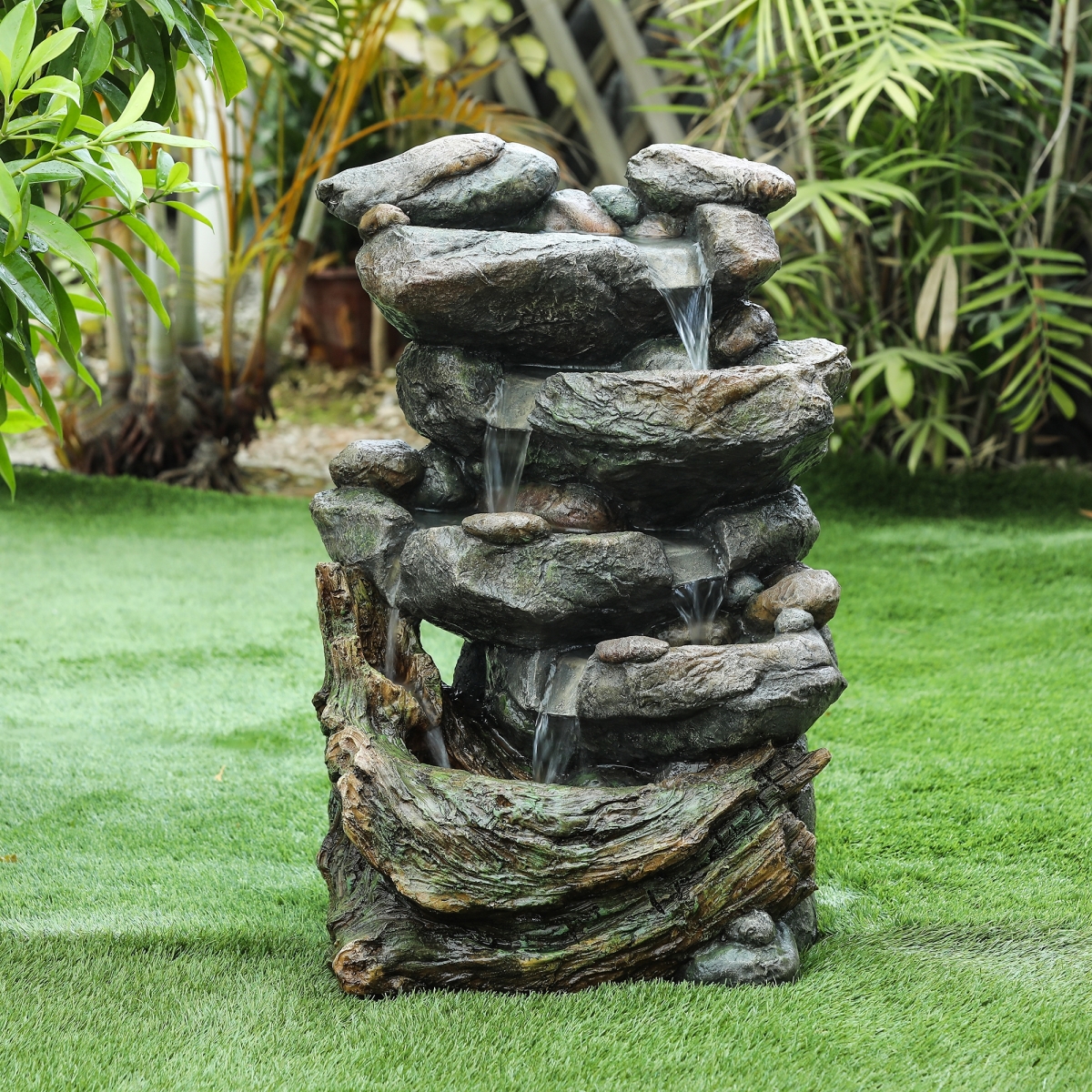 Luxen Home Whf615 28 In. Cement Cascading Rock Outdoor Fountain