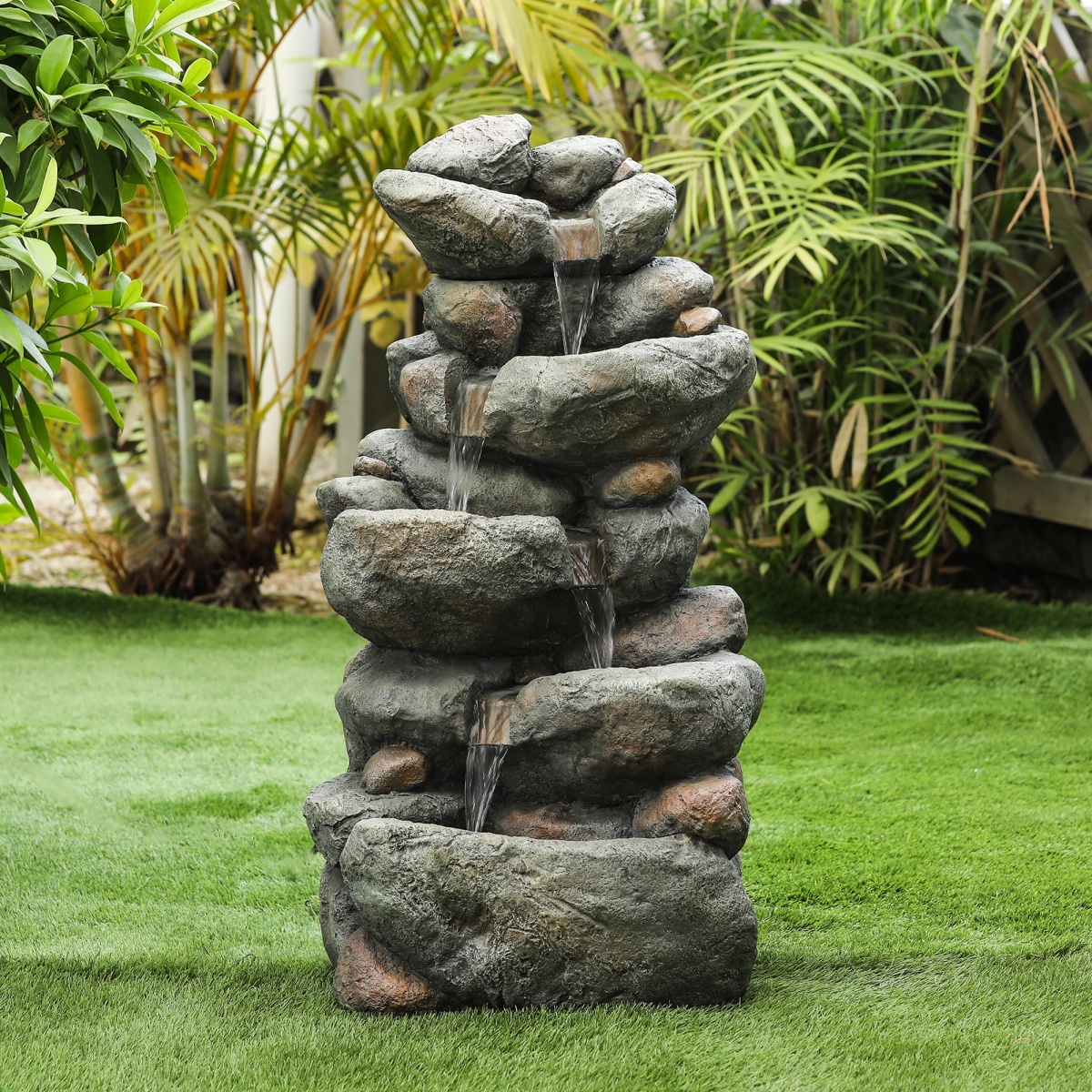 Luxen Home Whf616 33.5 In. Resin 33.5in. H Cascading Rock Outdoor Fountain