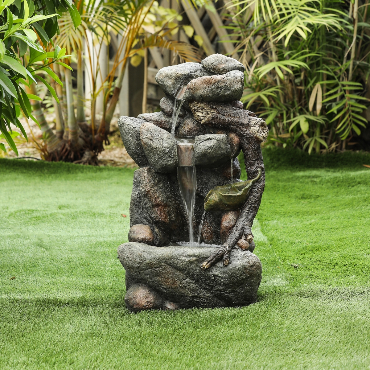 Luxen Home Whf617 Resin Nature And Rock Cascading Outdoor Fountain