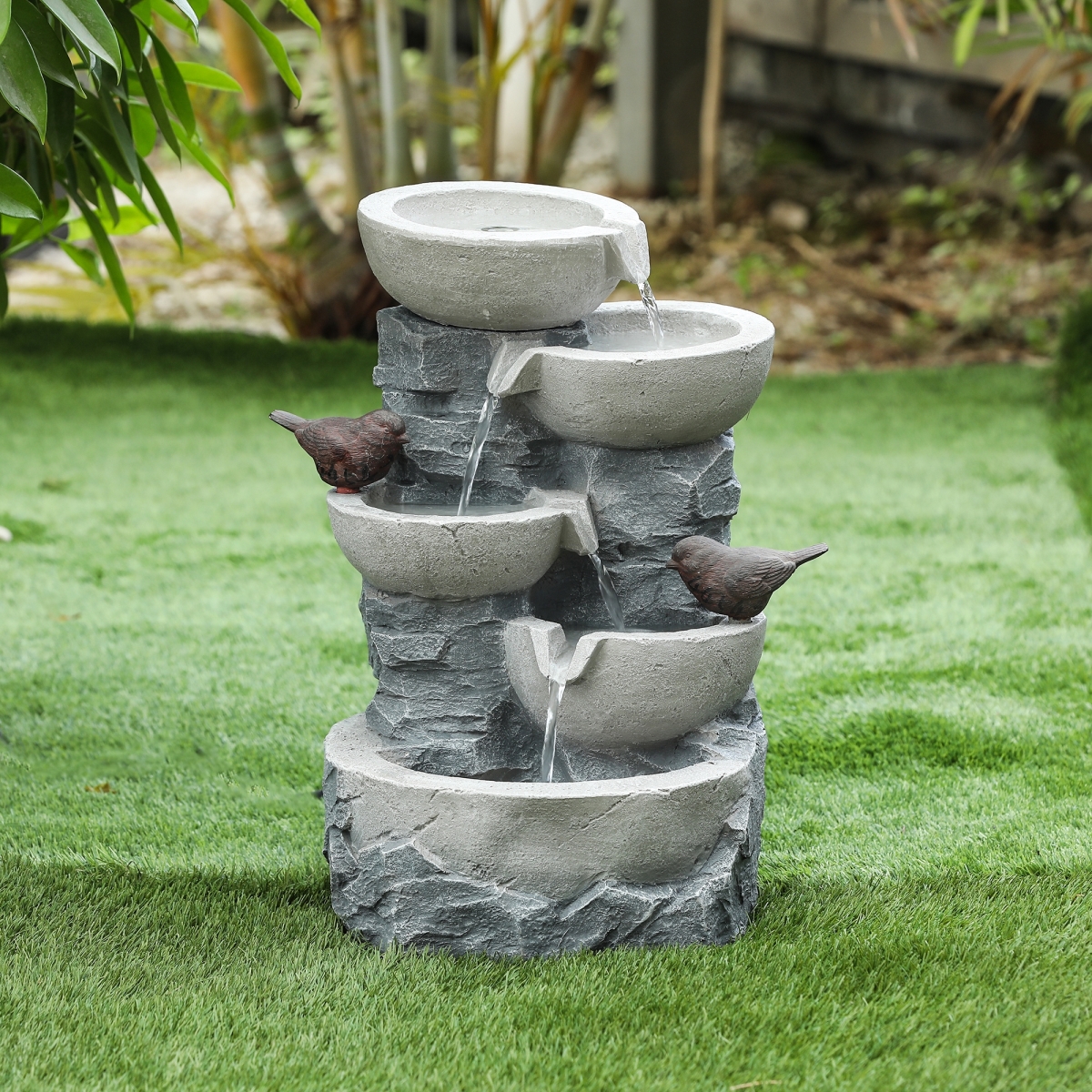 Luxen Home Whf619 Polyresin Tiered Pots Outdoor Fountain