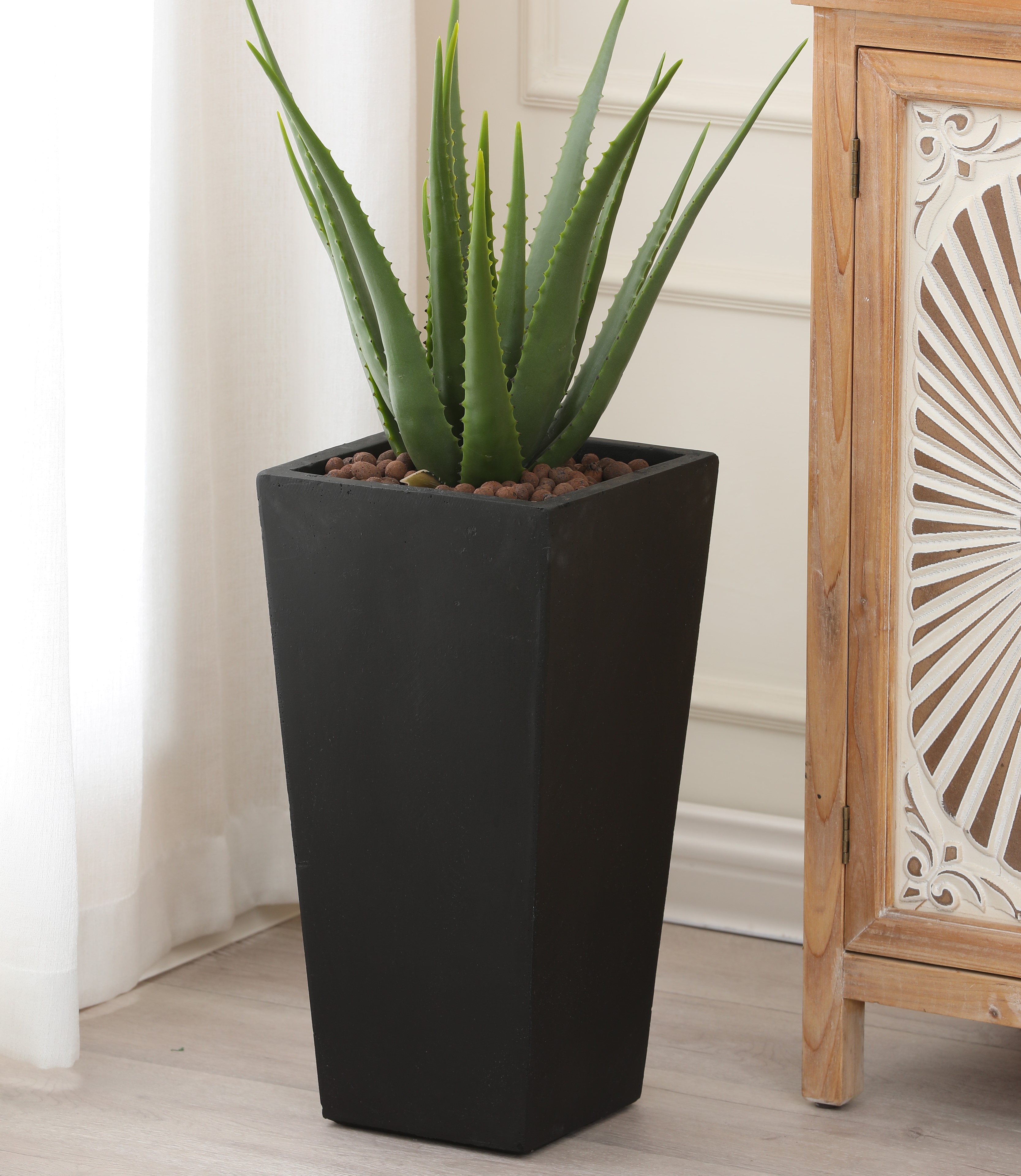 Luxen Home Wh031-b Tapered Stone Finish Tall Planter Black - Small
