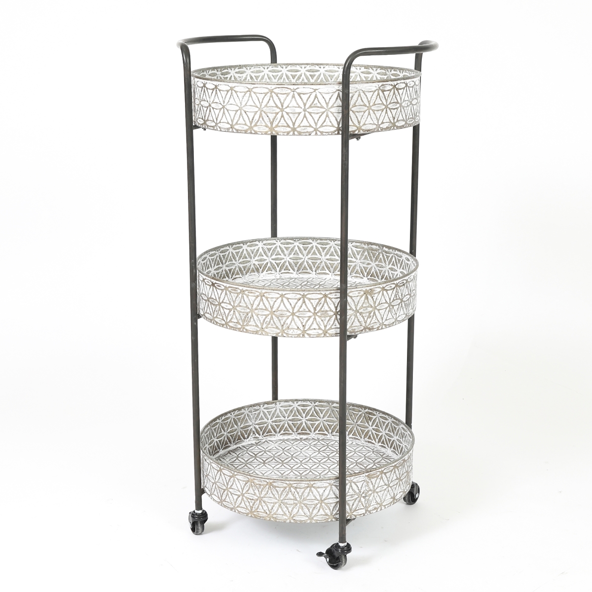 Luxen Home Whif523 Metal Oval Three Tier Rolling Cart In Galvanized Finish