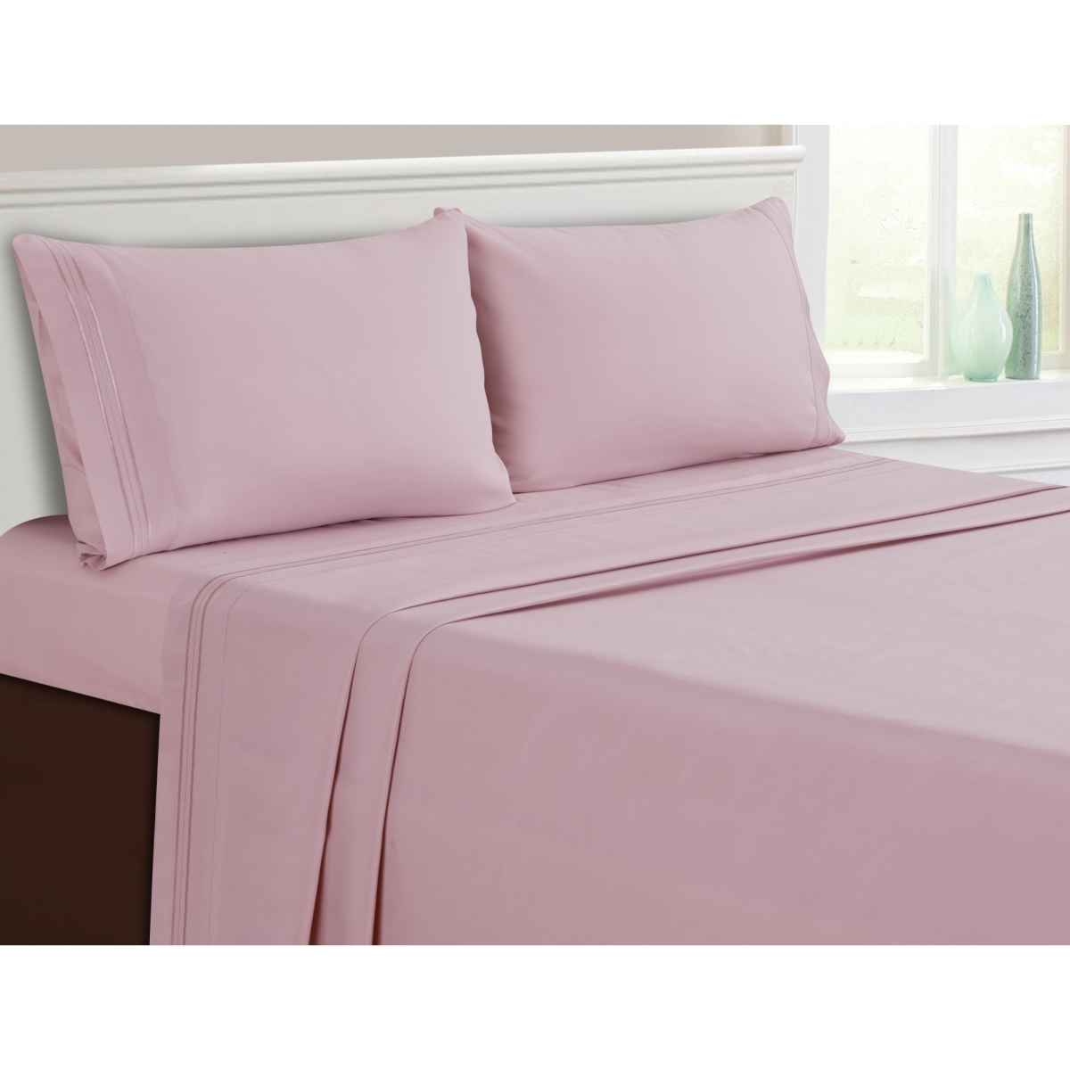 Whtx607-bhq 3-line Embroidered Blush Polyester Sheet Set - Queen Size - 4 Piece
