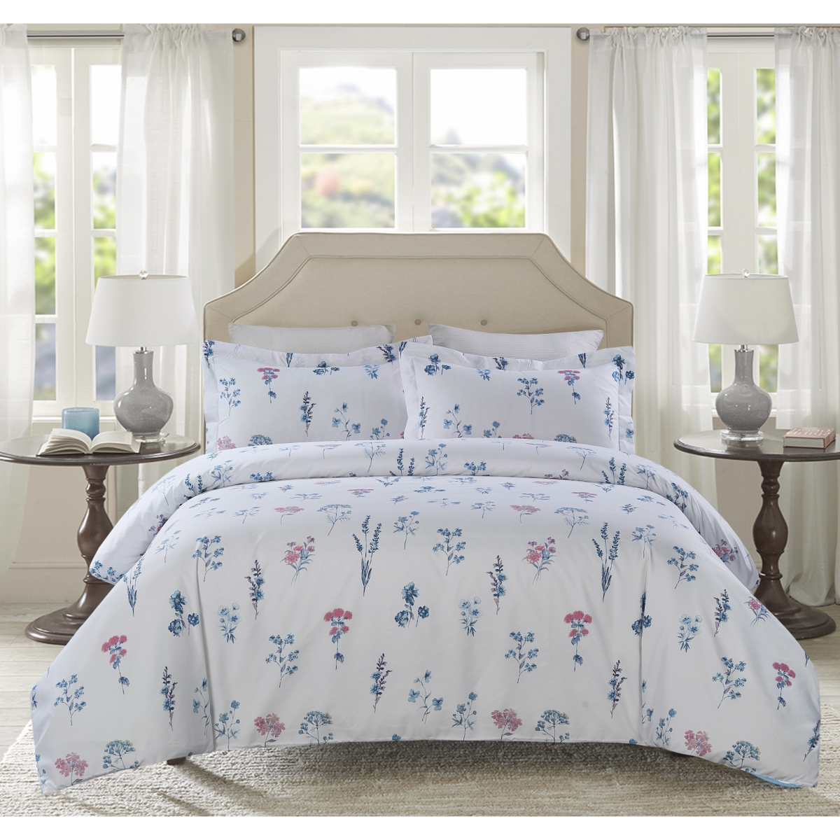 Whtx636-egk Microfiber Duvet Cover Set With Printed English Garden, King Size - 3 Piece