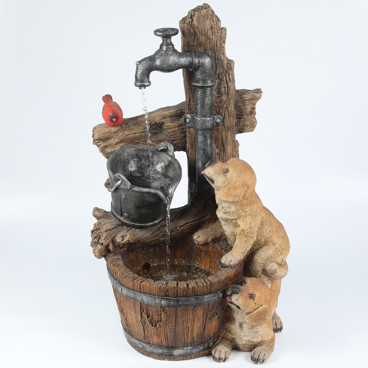 Whf724 Resin Puppies & Water Pump Outdoor Patio Fountain With Led Light