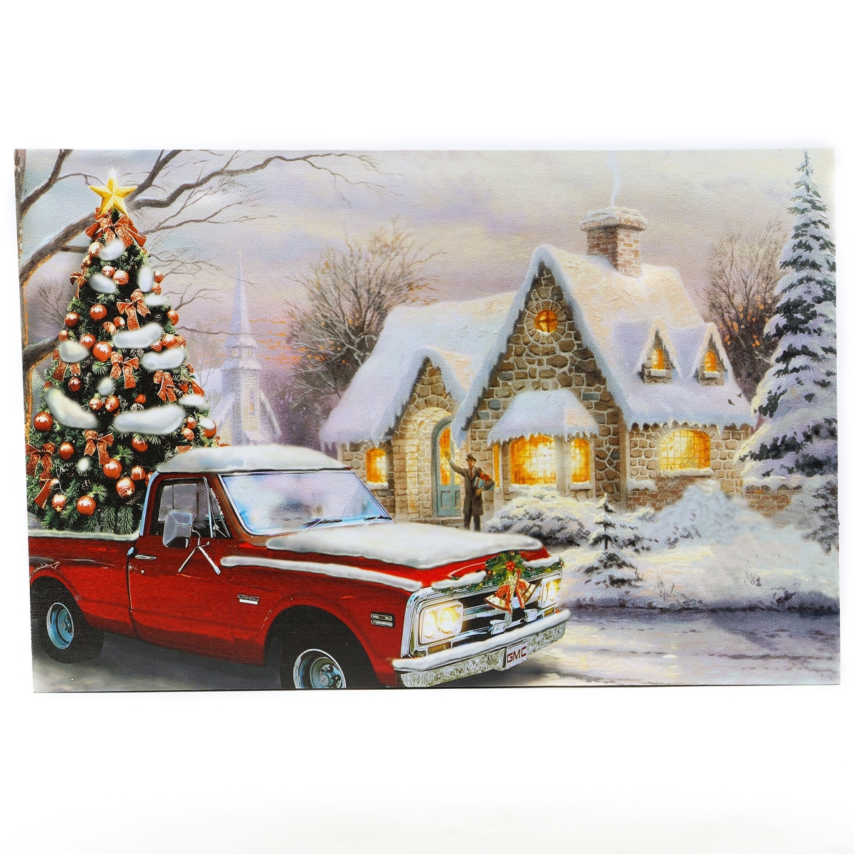 Wha652 Winter Wonderland Home For The Holidays Truck Canvas Print Wall Art With Led Lights