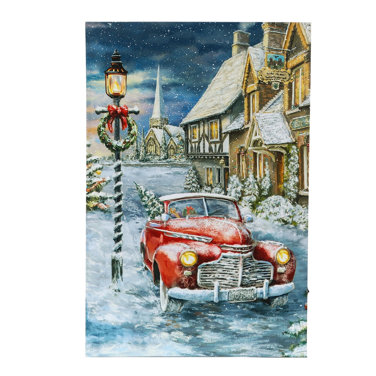 Wha653 Winter Wonderland Home For The Holidays Car Canvas Print Wall Art With Led Lights