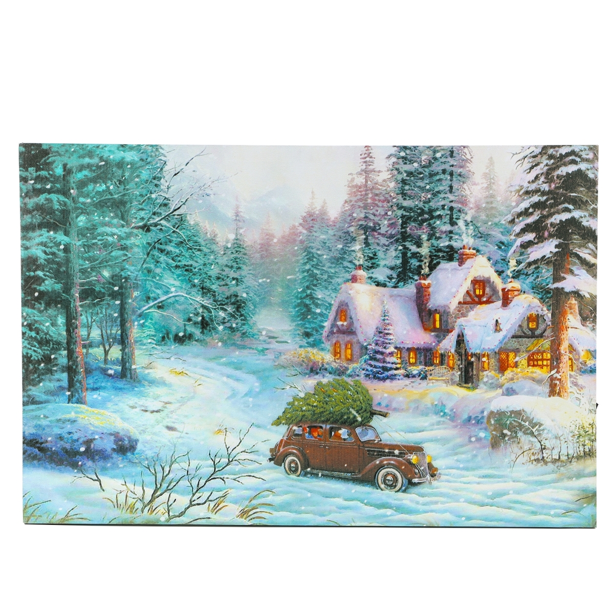 Wha655 Winter Wonderland Thru The Woods Car Print Wall Art With Led Lights