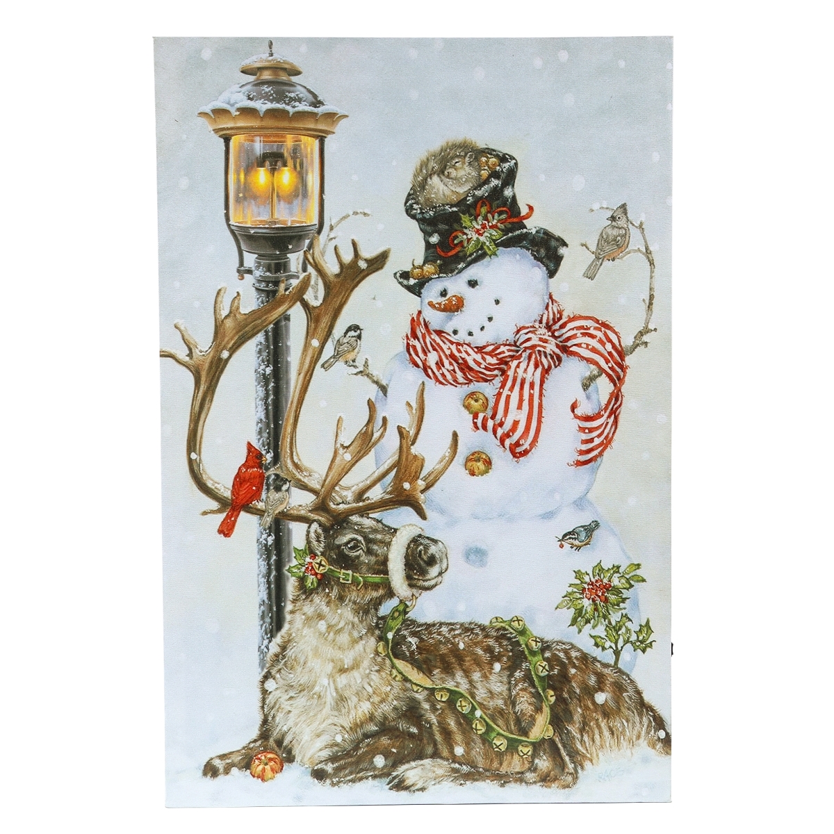 Wha657 Winter Wonderland Snowman & Reindeer Canvas Print Wall Art With Led Lights