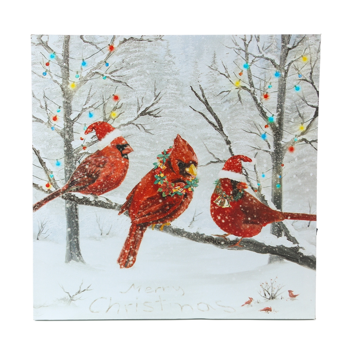 Wha658 Winter Wonderland Red Cardinals Canvas Print Wall Art With Led Lights