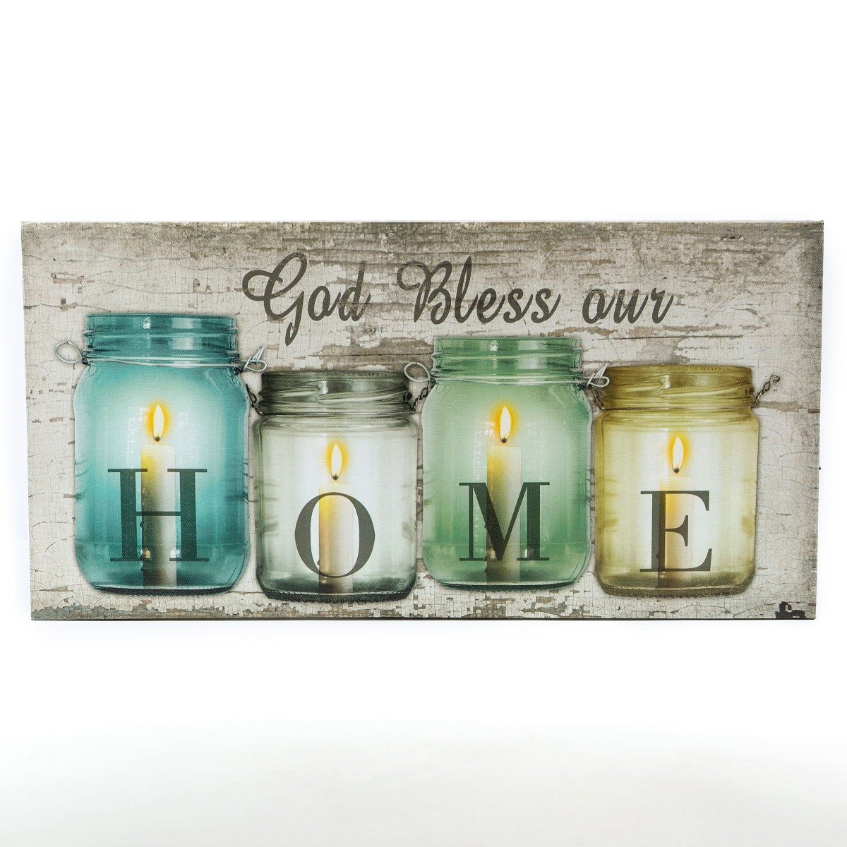 Wha659 God Bless Our Home Canvas Print Wall Art With Led Lights