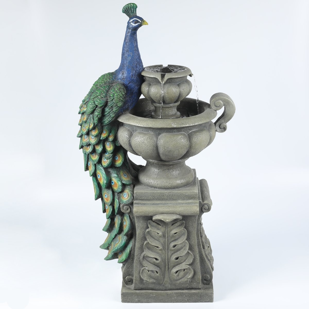 Whf723 Resin Roma Tiered Urns & Peacock Outdoor Patio Fountain