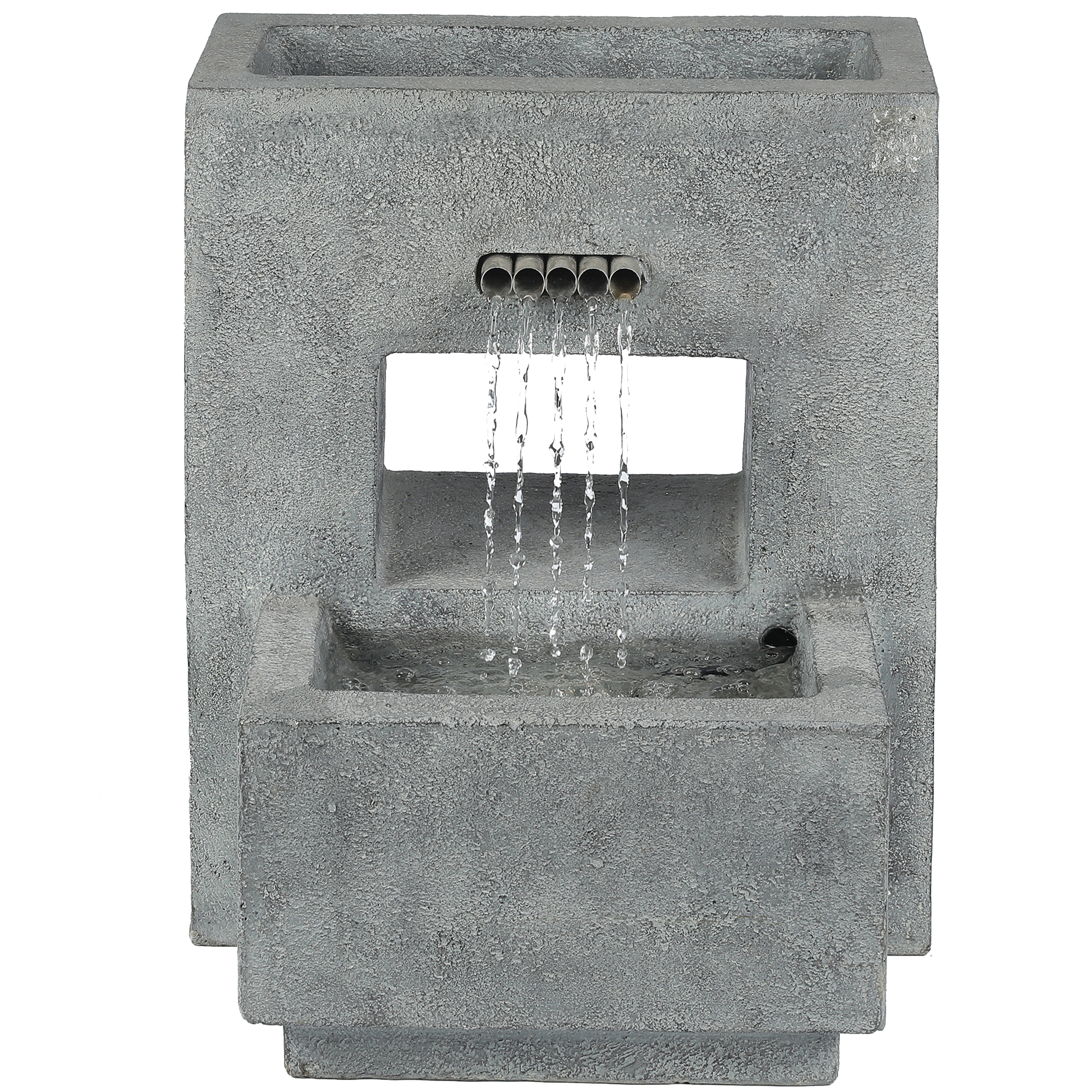 Whf725 Stone Finish Rectangular Pedestal Outdoor Patio Fountain With Led Light