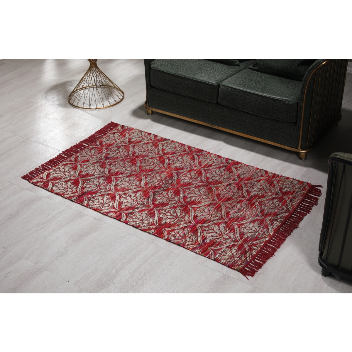 Whtxr639-m 3 X 5 Ft. Handwoven Polyester & Cotton Rug With Metallic Print, Red & White