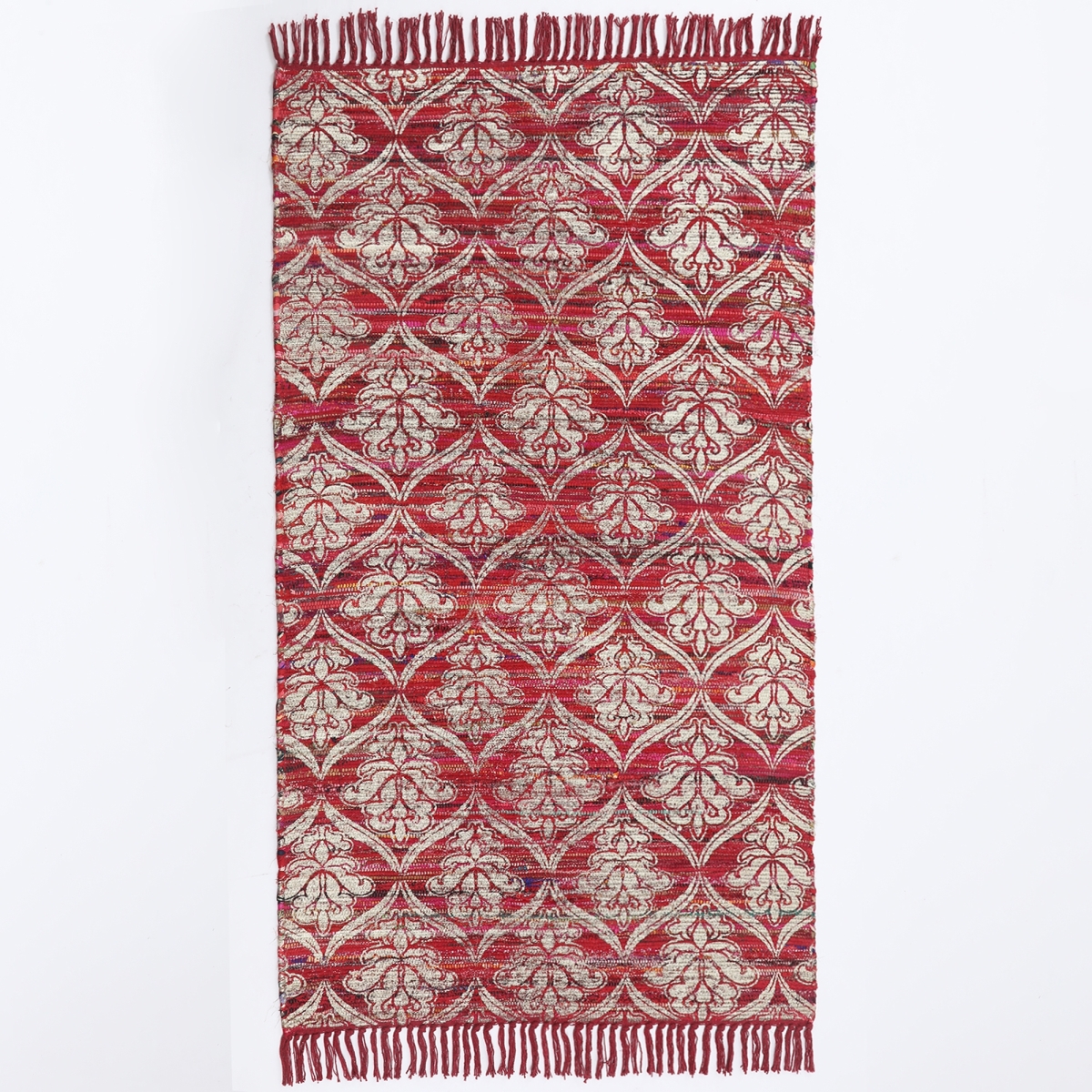 Whtxr639-l 4 X 6 Ft. Handwoven Polyester & Cotton Rug With Metallic Print, Red & White
