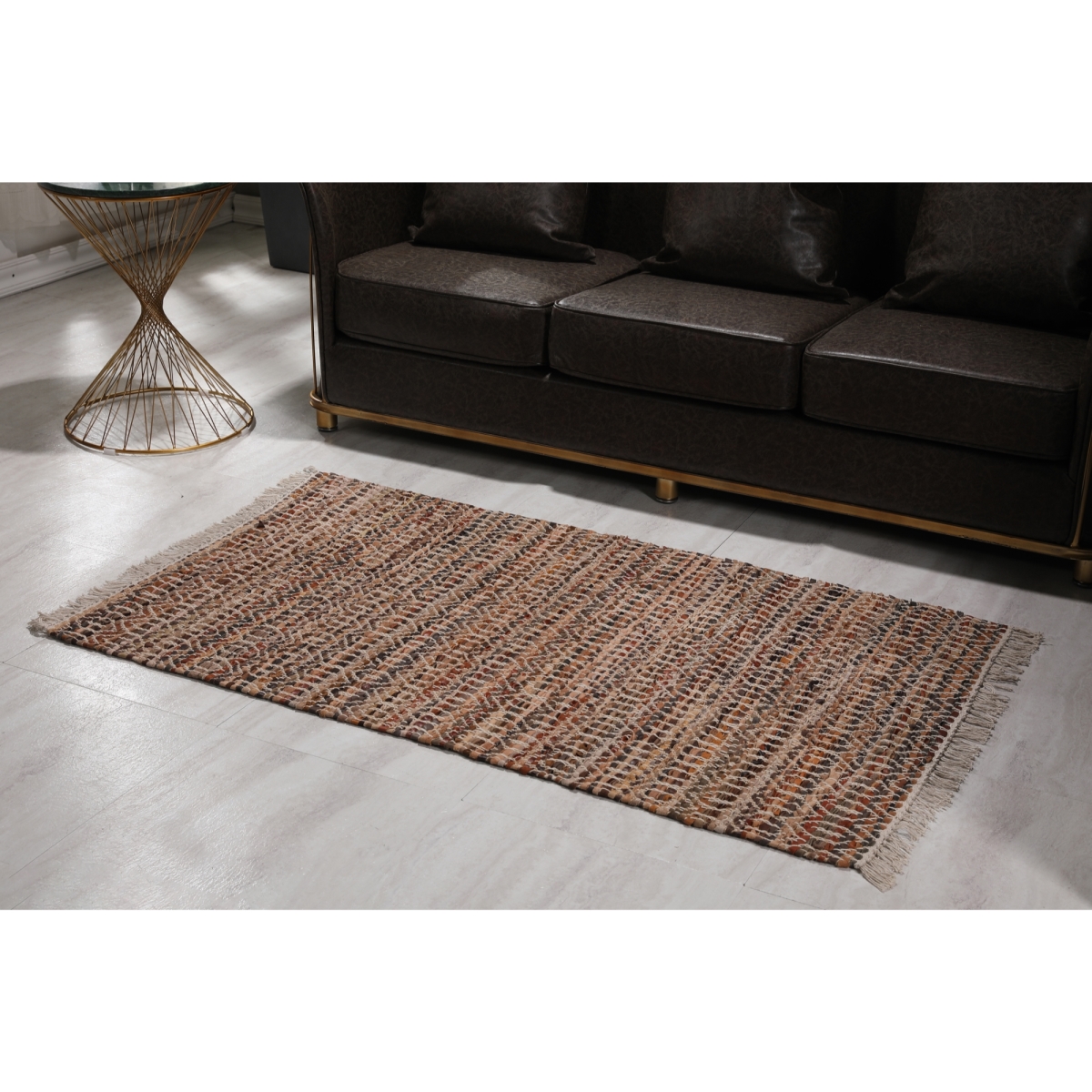 Whtxr640-m 3 X 5 Ft. Handwoven Leather & Cotton Rug, Coffee& White