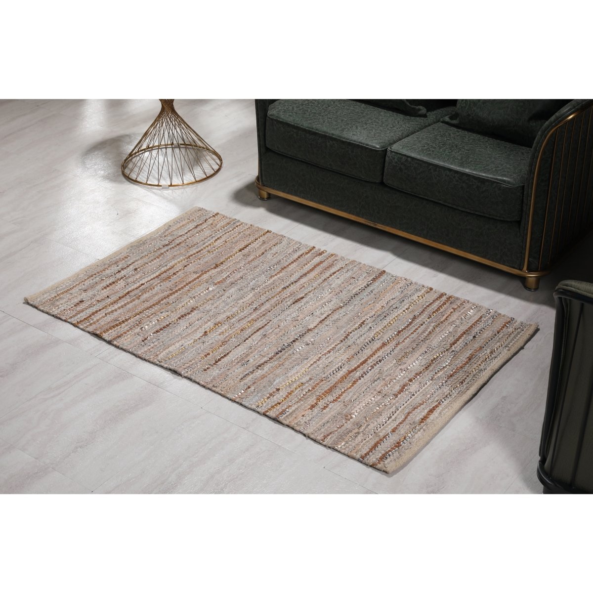 Whtxr641-m 3 X 5 Ft. Handwoven Leather & Cotton Rug With Metallic Leather, Beige