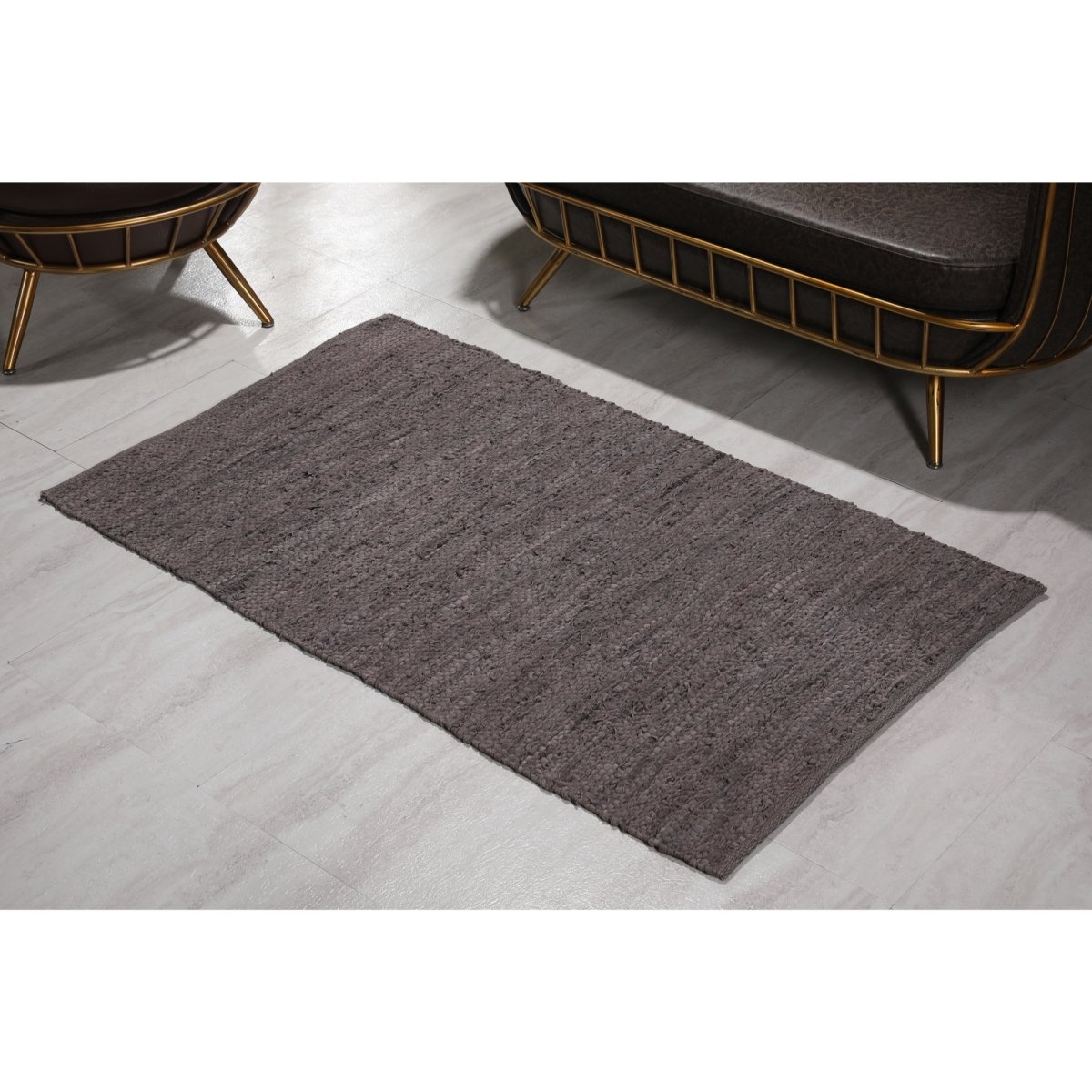 Whtxr642-m 3 X 5 Ft. Handwoven Leather & Cotton Rug, Gray