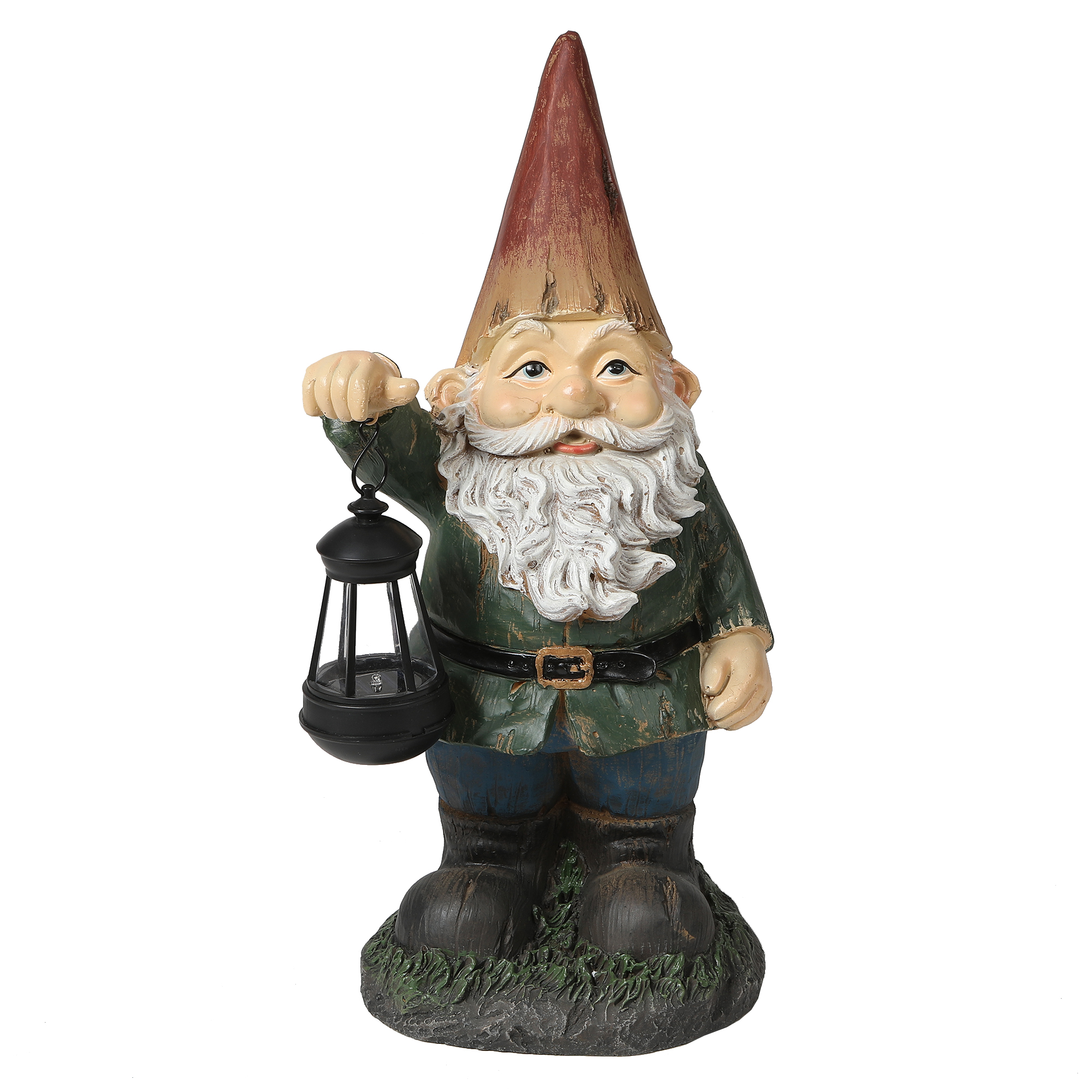 Wh013 Gnome With Solar Lantern Garden Statue, White