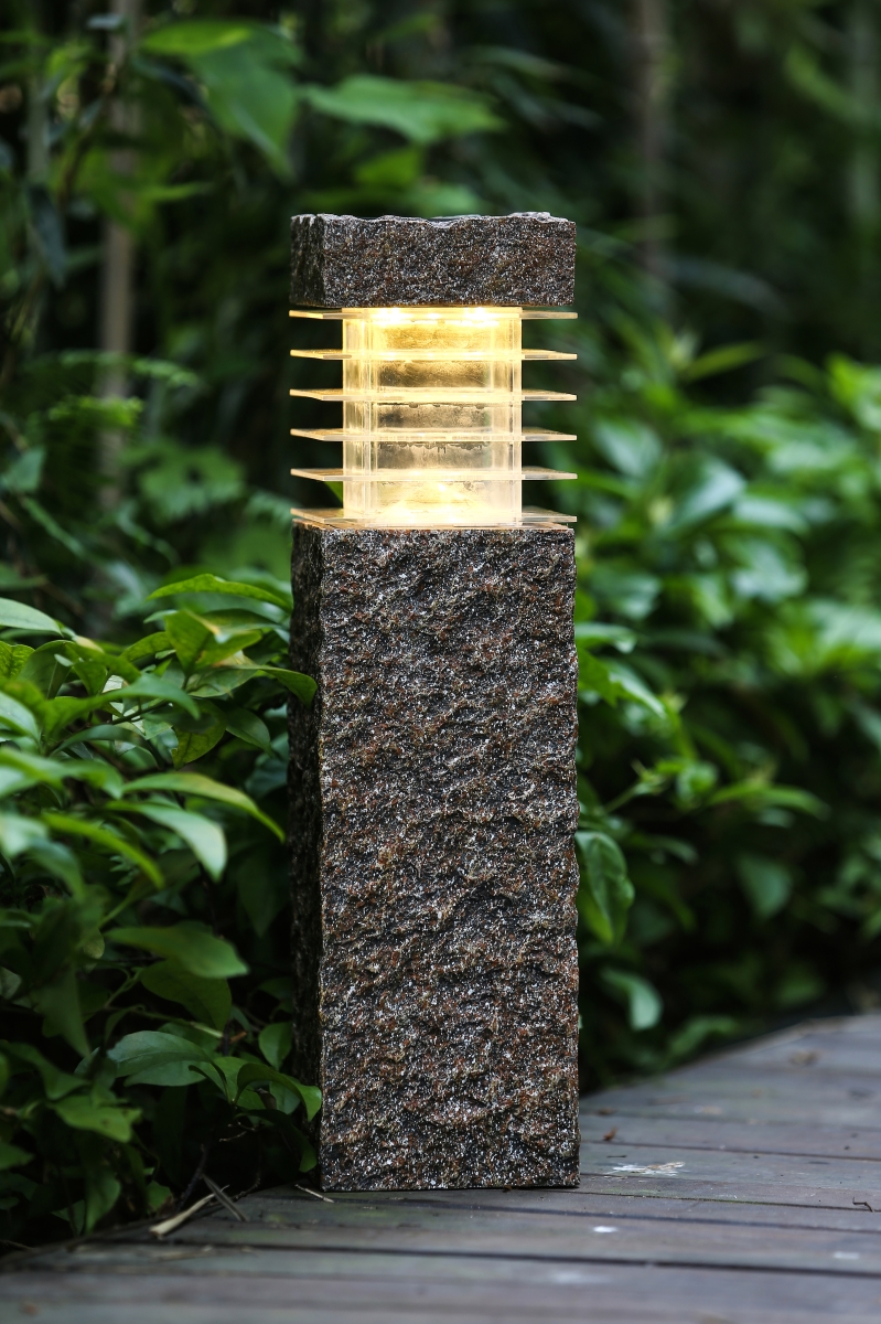 Wh083 Faux Rock Post With Solar Light