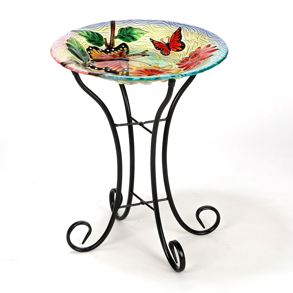 Wh119 Butterflies With Flowers Bird Bath With Stand