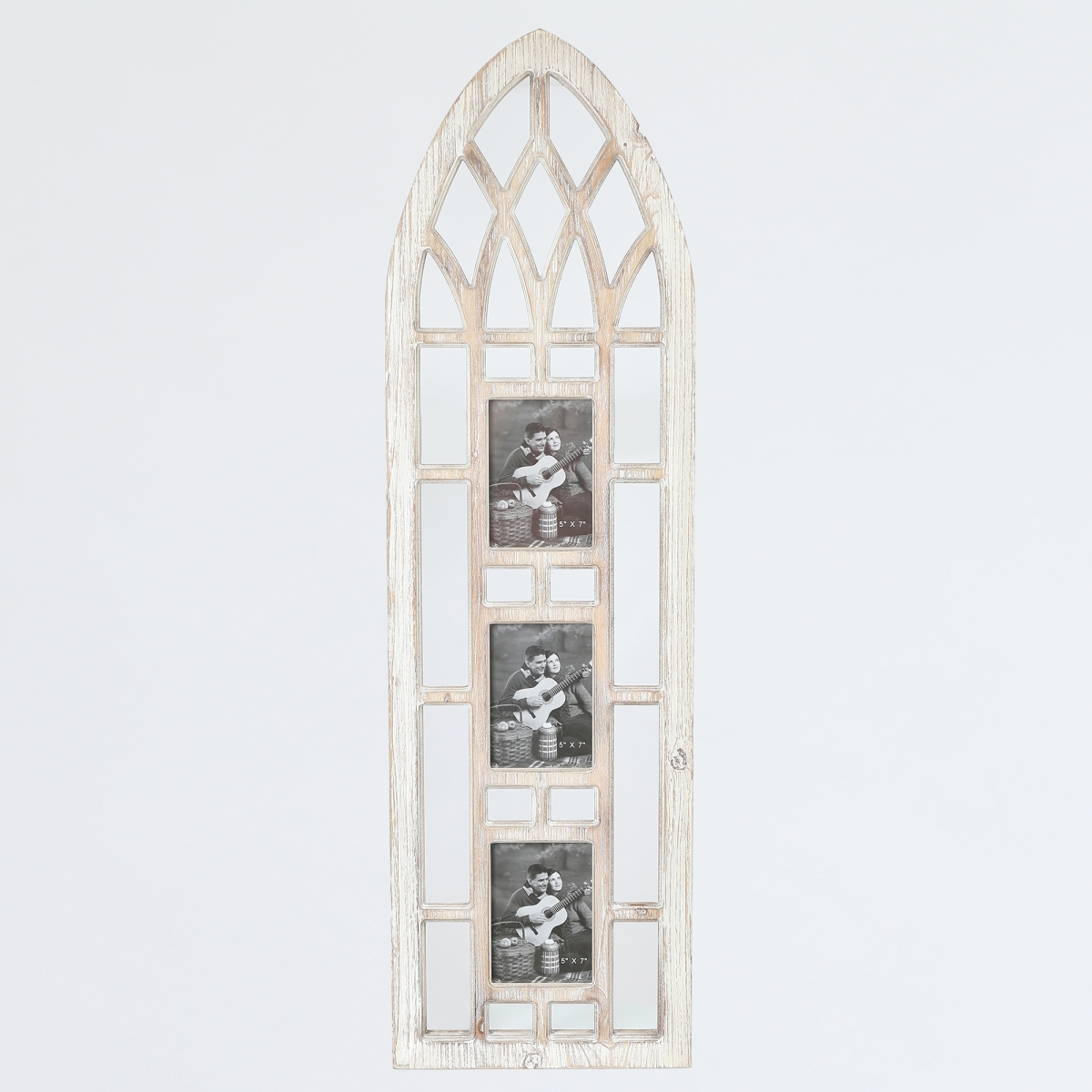 Whd522 5 X 7 In. Cathedral Wood Window With Three Wall Picture Frames, Brown
