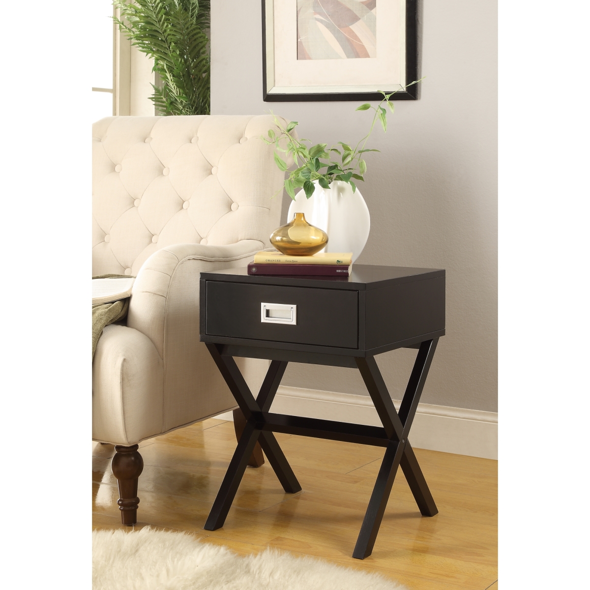Whif626 X-leg Accent End Table With Storage, Black