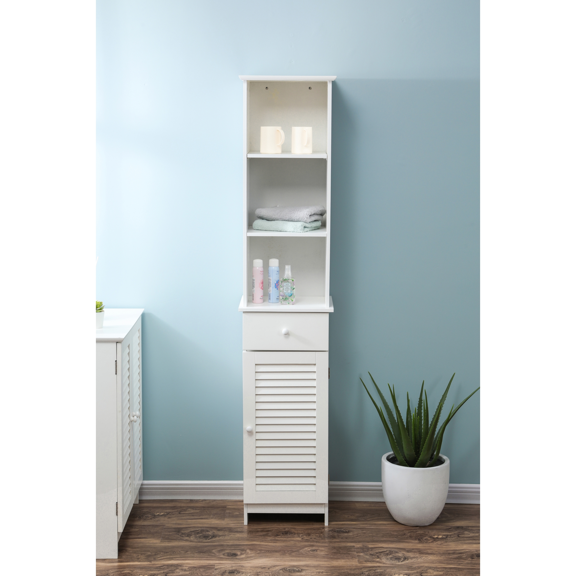 Whif631 64.2 In. Shutter-door Bathroom Tall Cabinet, White